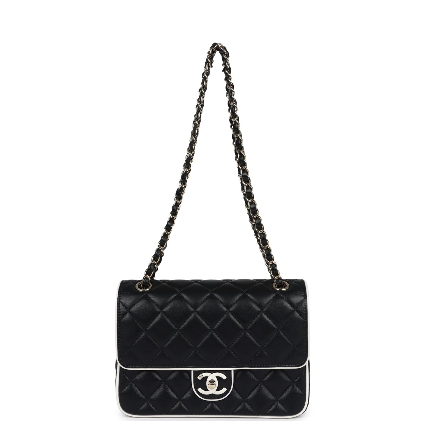 Chanel Small Graphic Frame Flap Bag Black and White Lambskin Light Gold Hardware