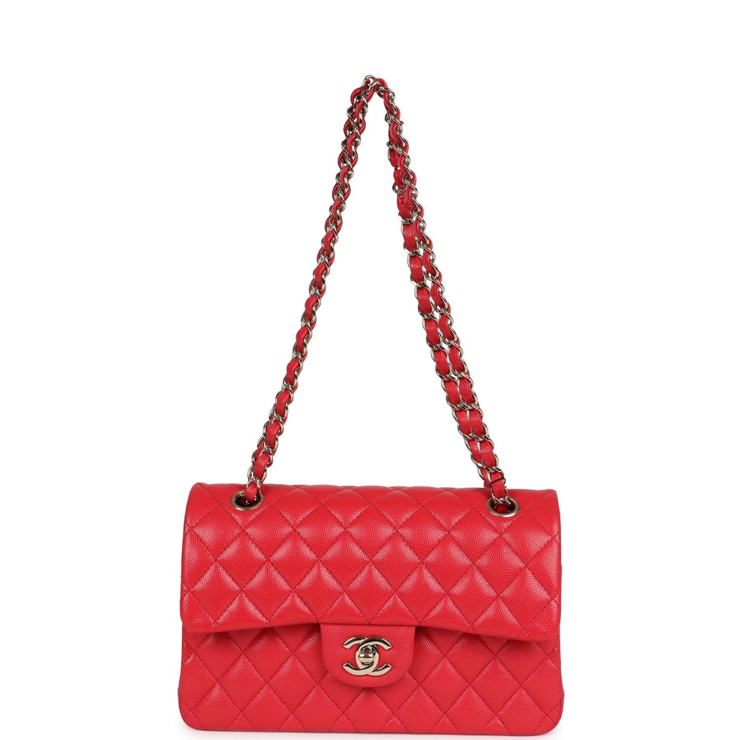Chanel Small Classic Double Flap Bag Red Shiny Caviar Light Gold Hardware