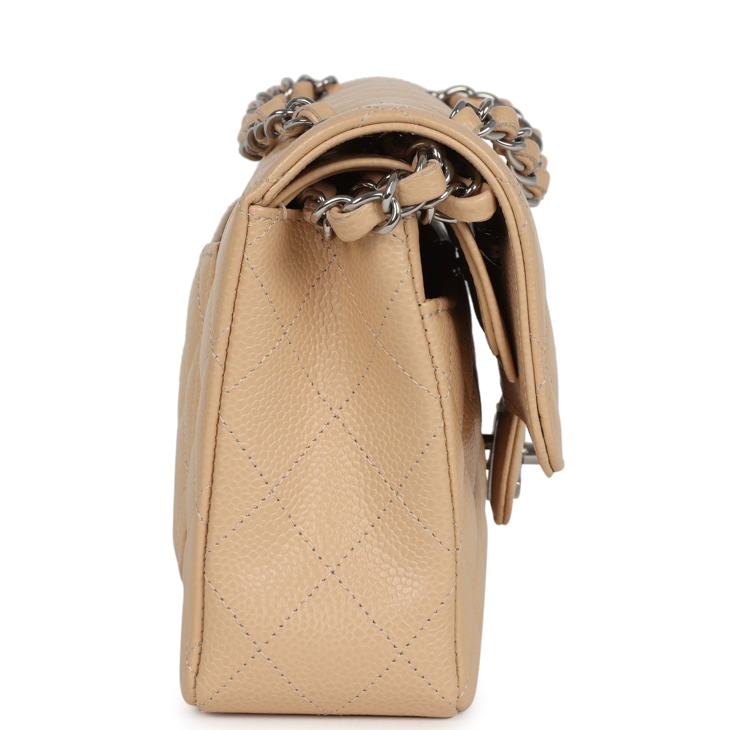 Chanel Small Classic Double Flap Bag Beige Caviar Silver Hardware Classic Flap