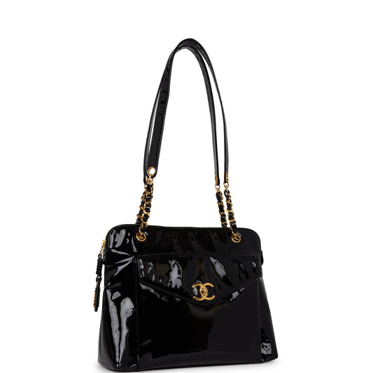 Chanel  Tote Bag Black Patent Gold Hardware