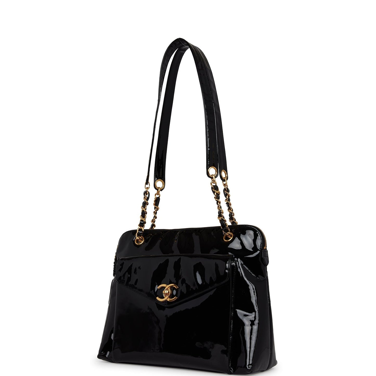 Chanel  Tote Bag Black Patent Gold Hardware