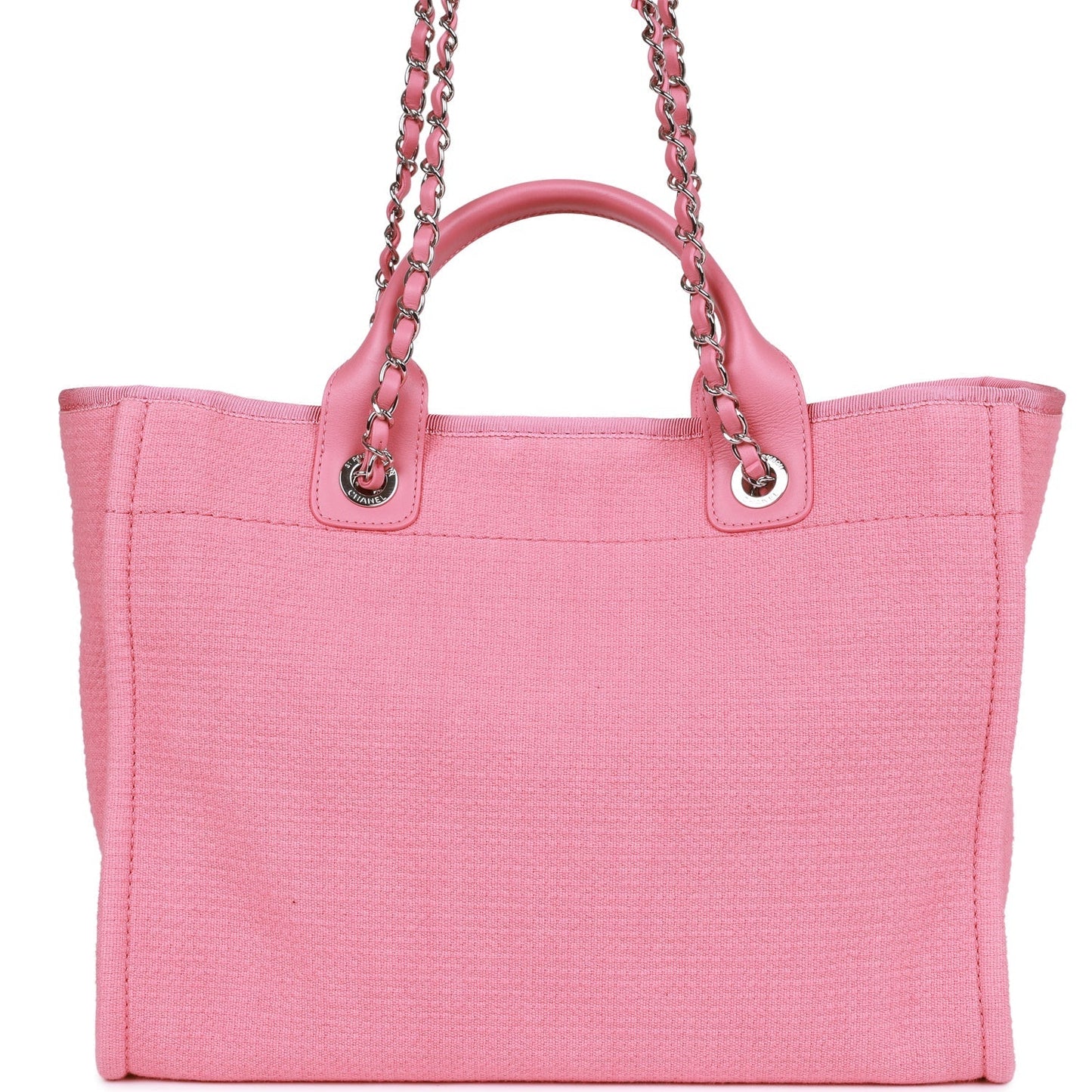 Chanel Small Deauville Shopping Bag Pink Boucle Silver Hardware