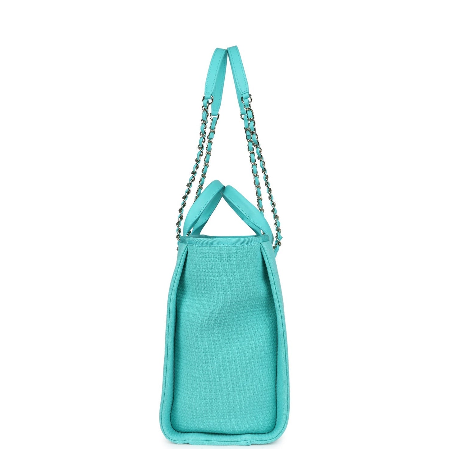 Chanel Small Deauville Shopping Tote Turquoise Canvas Light Gold Hardware