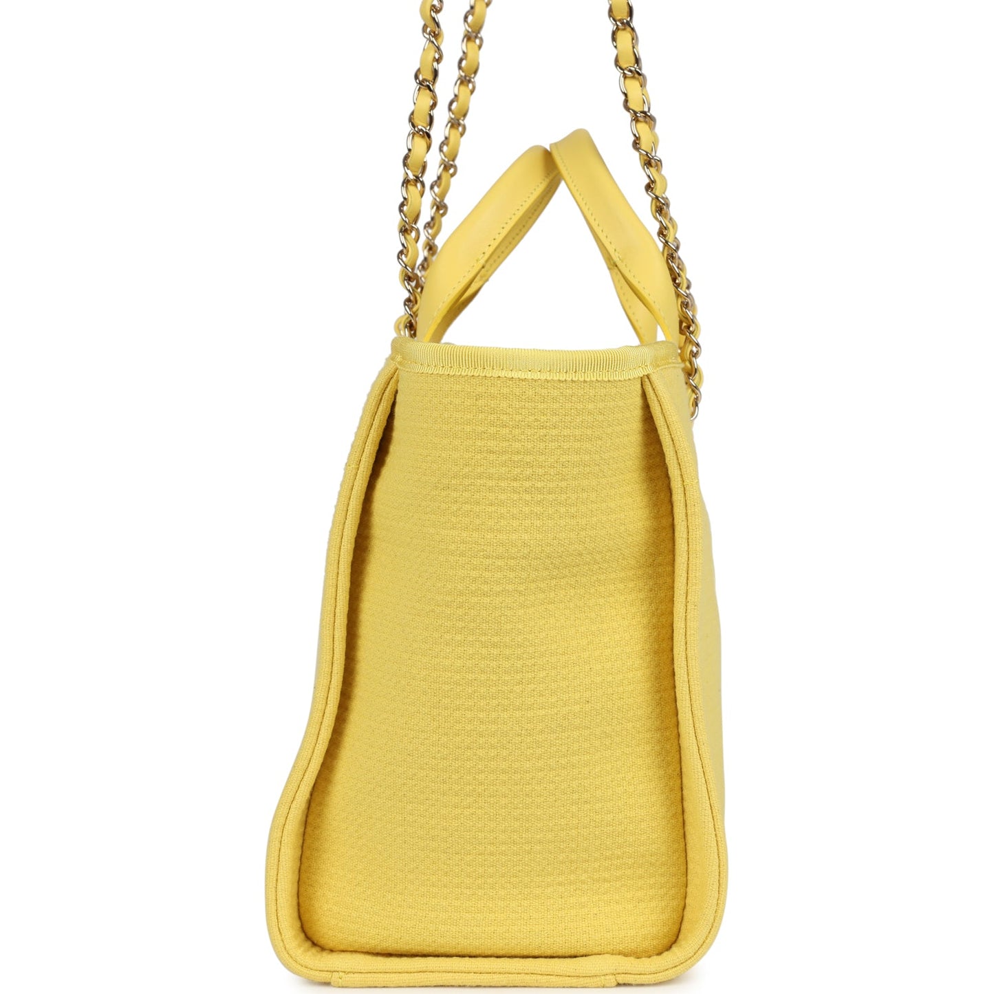 Chanel Small Deauville Shopping Tote Yellow Canvas Light Gold Hardware Book Tote