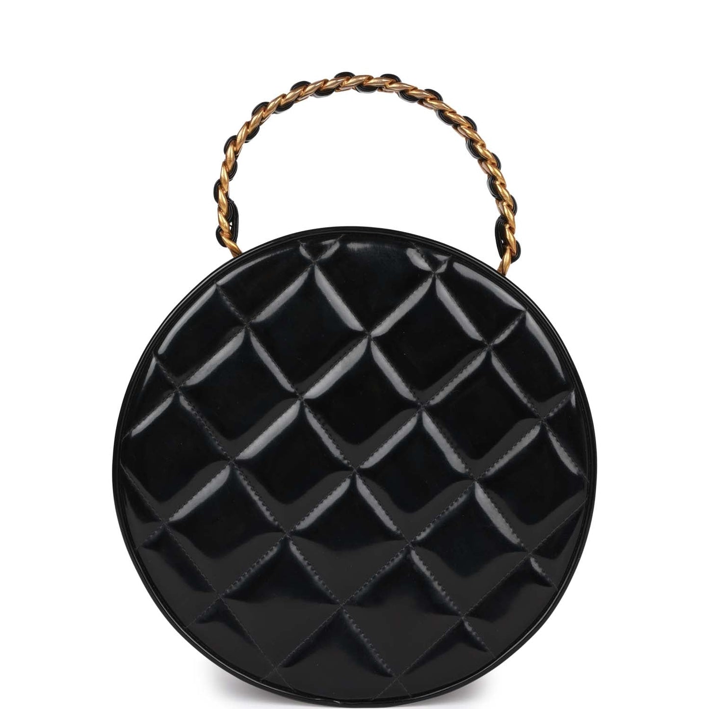 Chanel  Round Vanity Bag Black and White Patent Leather Antique Gold Hardware