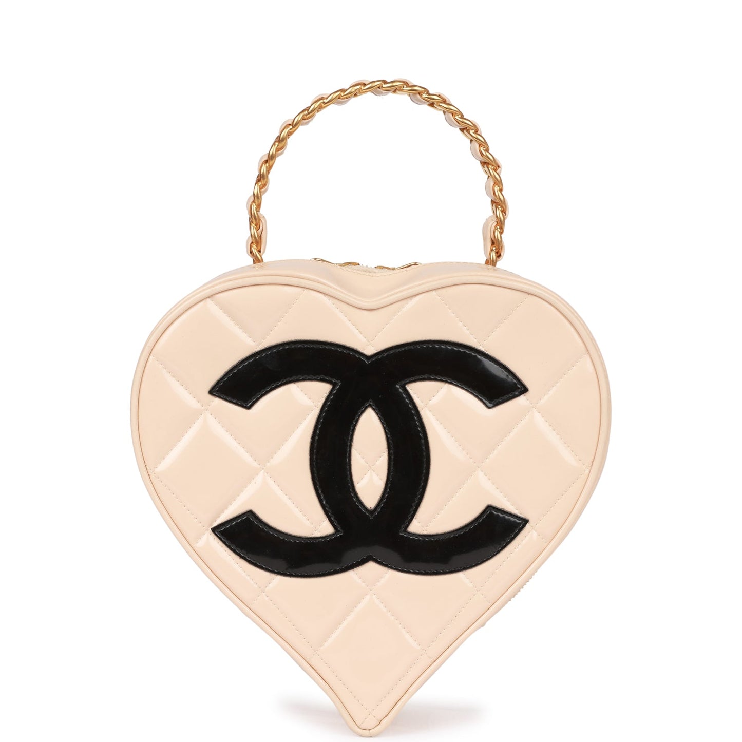 Chanel  Heart Vanity Bag Beige and Black Patent Antique Gold Hardware