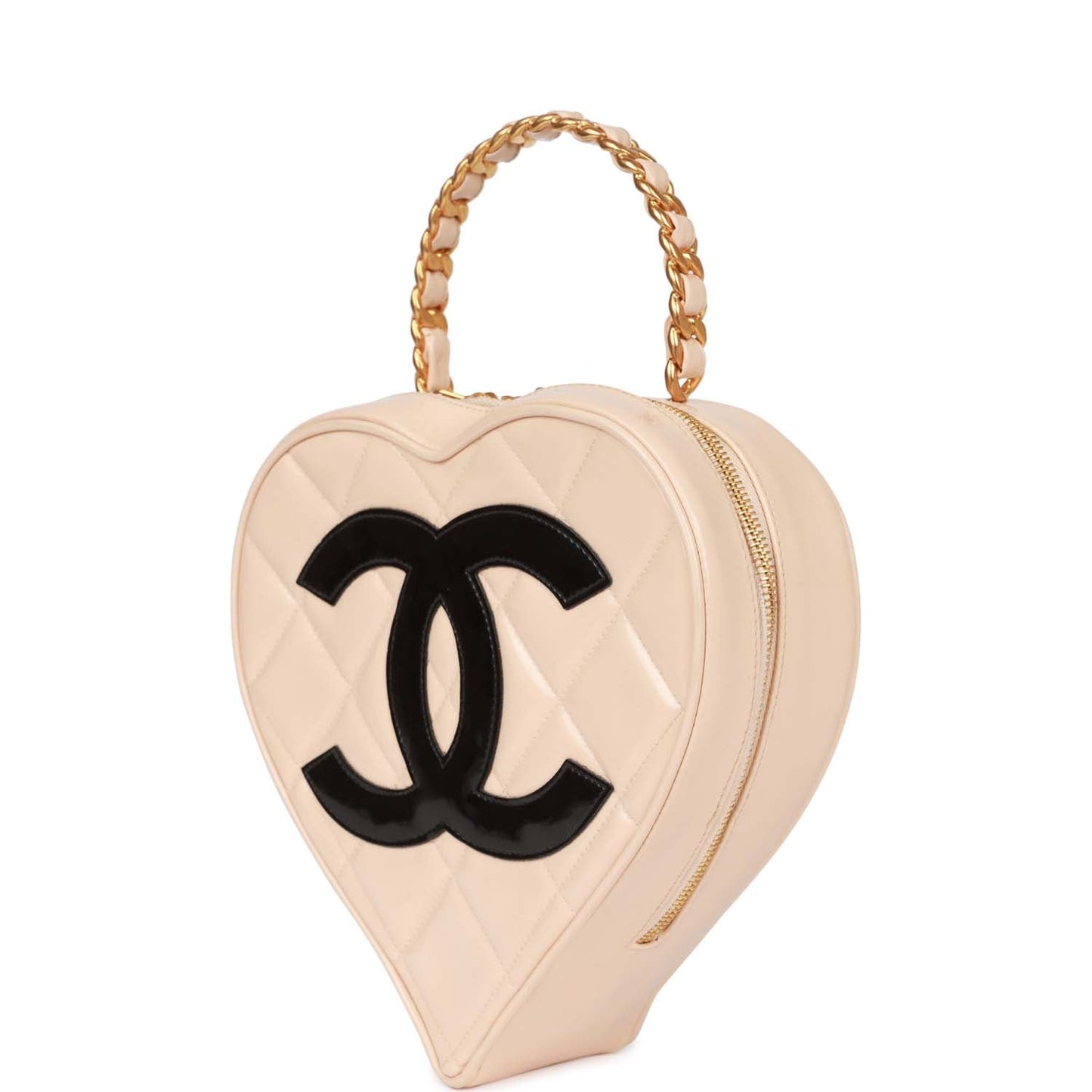 Chanel  Heart Vanity Bag Beige and Black Patent Antique Gold Hardware