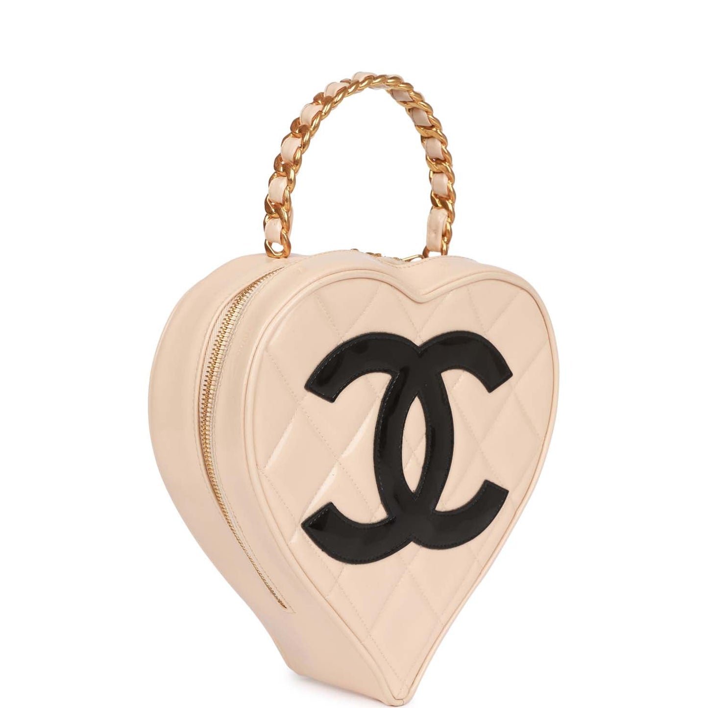 Chanel  Heart Vanity Bag Beige and Black Patent Antique Gold Hardware