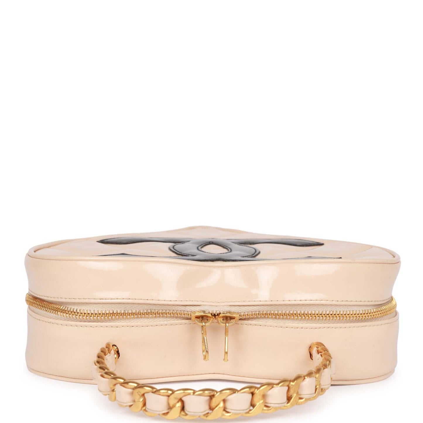 Chanel  Heart Vanity Bag Beige and Black Patent Antique Gold Hardware