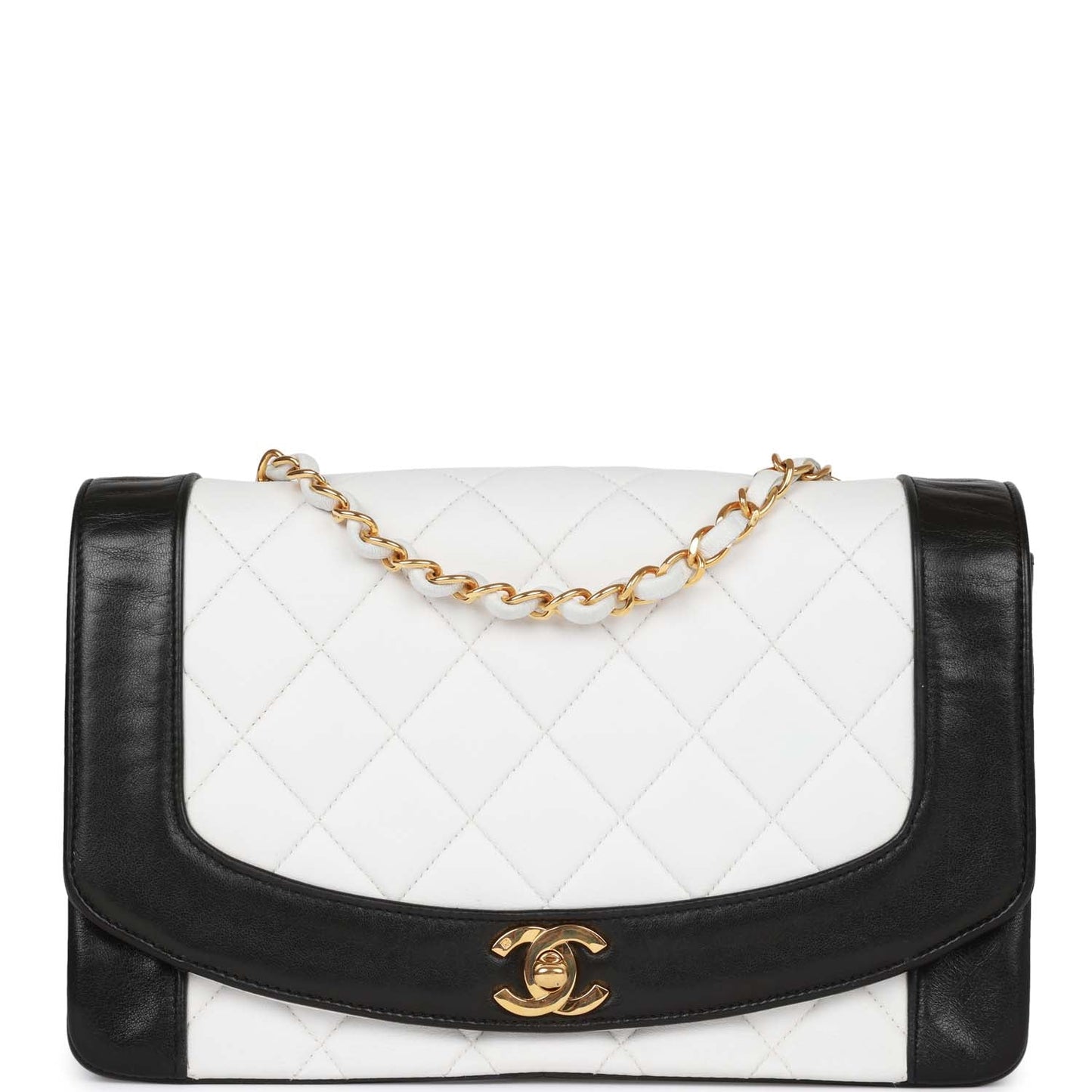Chanel  Medium Diana Flap Bag White and Black Lambskin Gold Hardware
