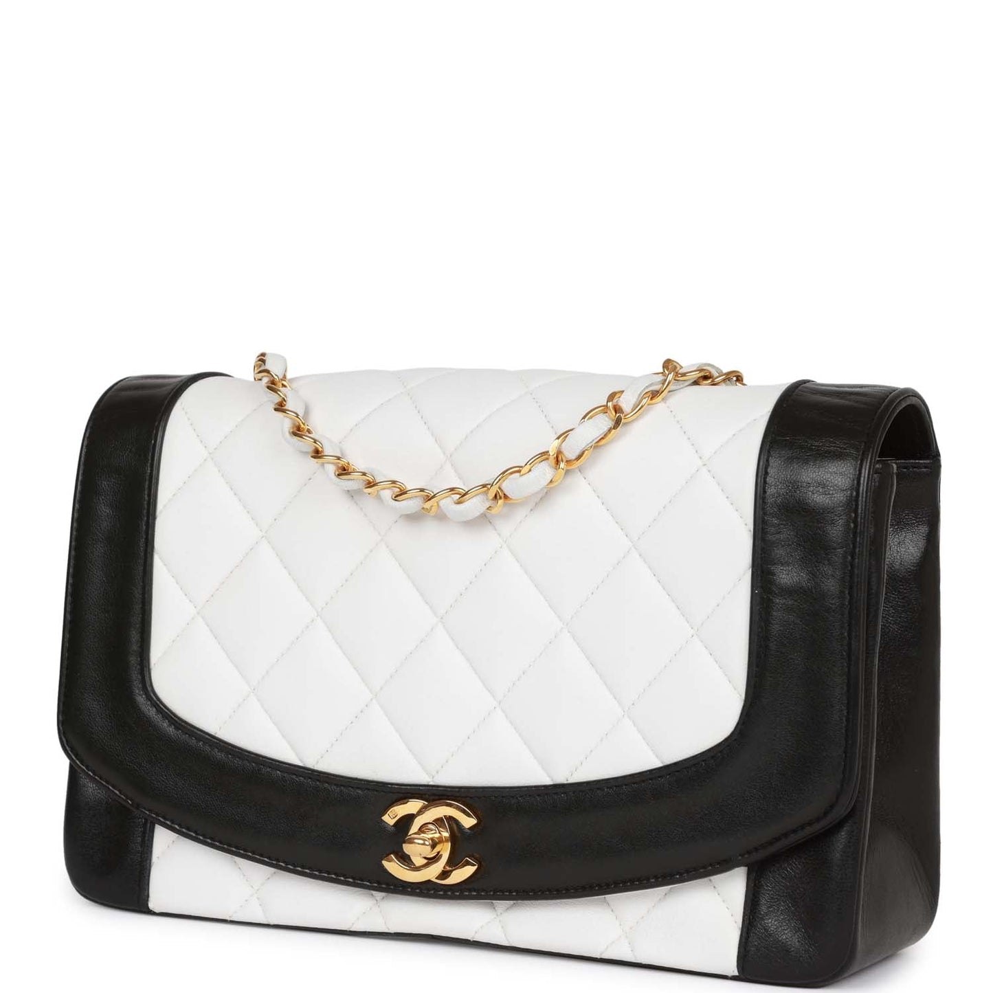 Chanel  Medium Diana Flap Bag White and Black Lambskin Gold Hardware