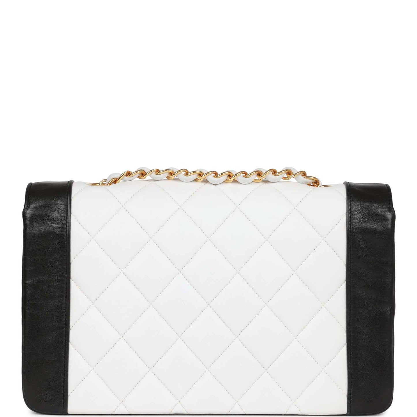 Chanel  Medium Diana Flap Bag White and Black Lambskin Gold Hardware
