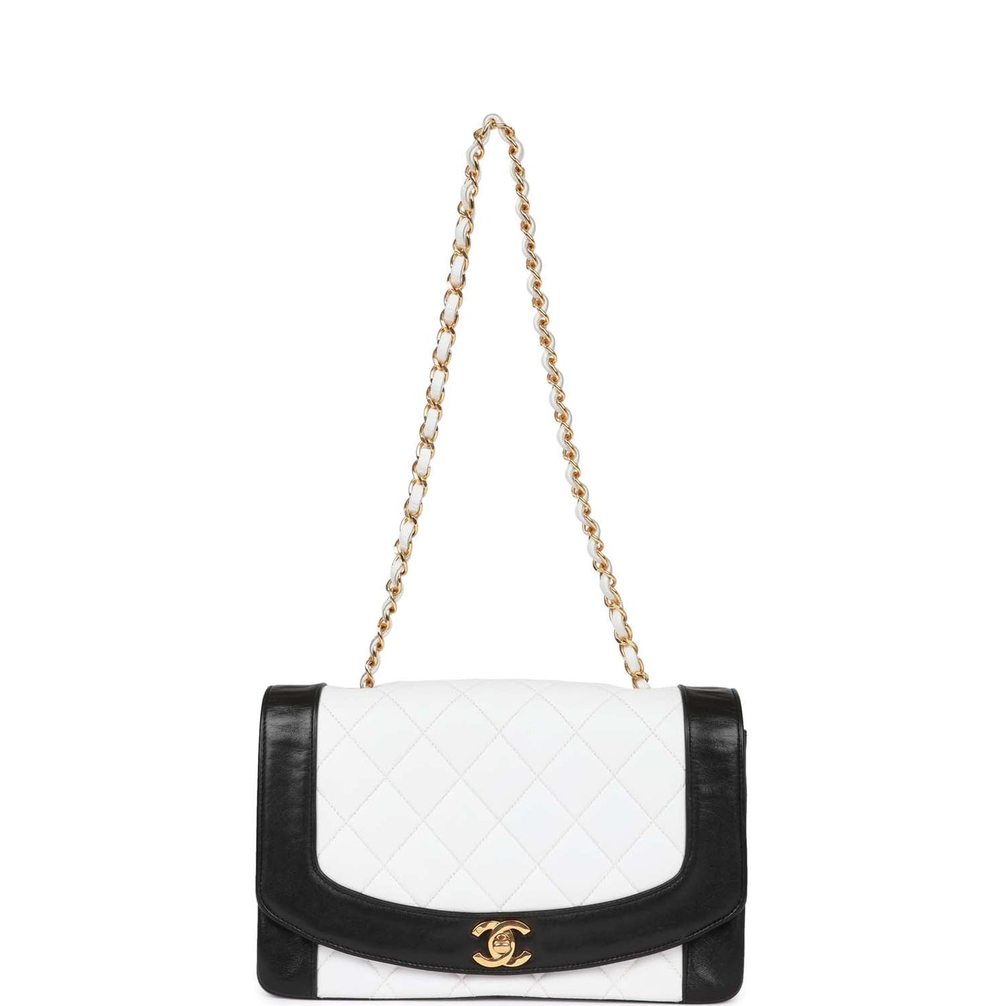 Chanel  Medium Diana Flap Bag White and Black Lambskin Gold Hardware