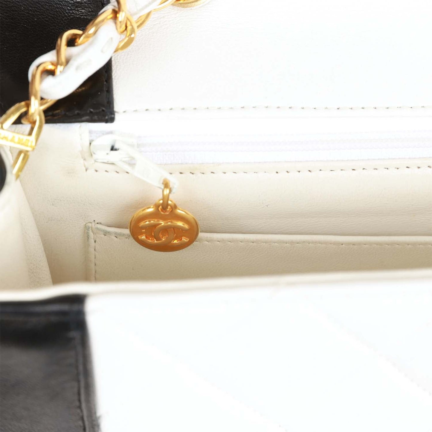 Chanel  Medium Diana Flap Bag White and Black Lambskin Gold Hardware