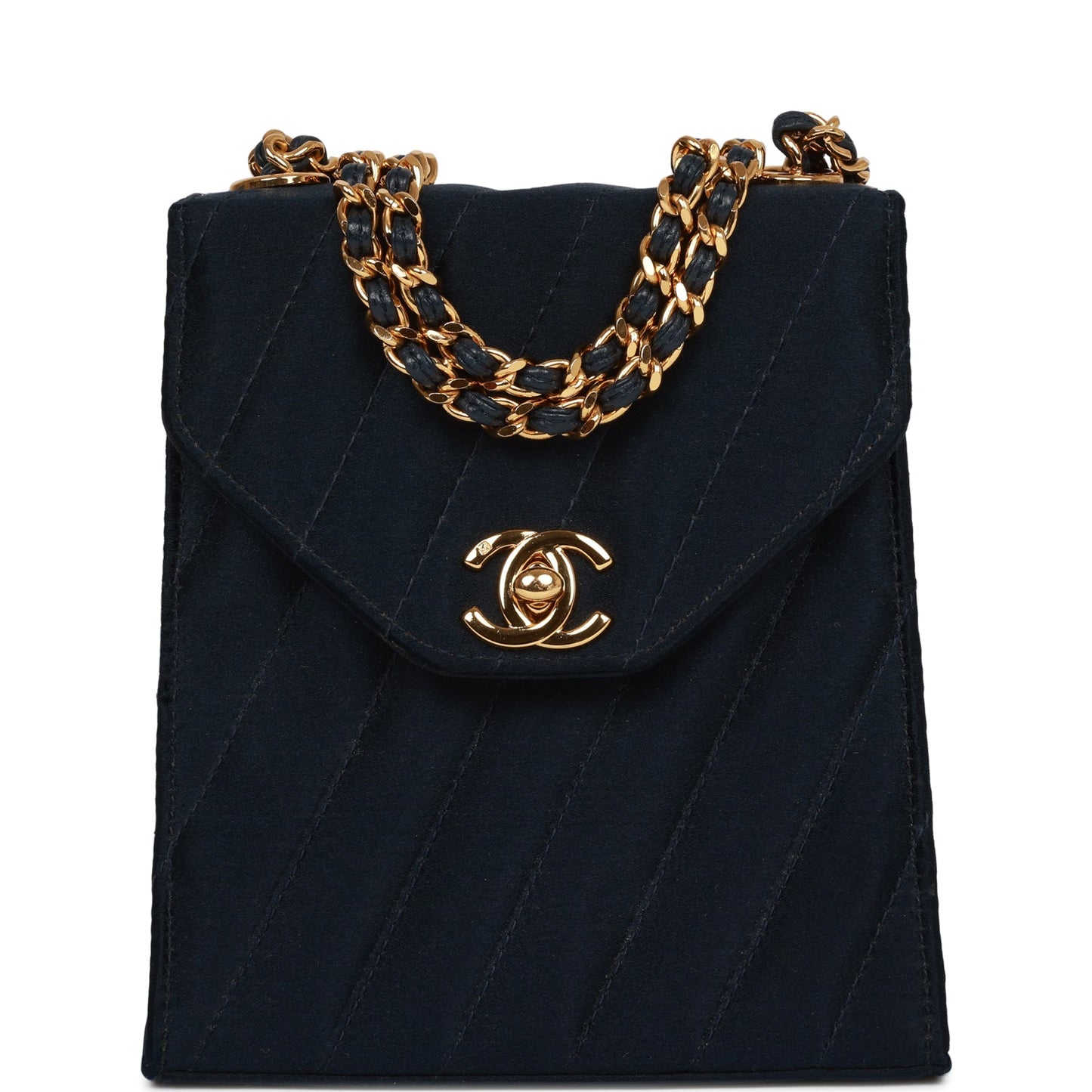 Chanel  Mini Flap Bag Dark Blue Satin Gold Hardware