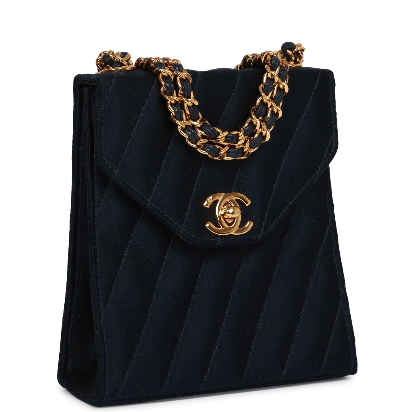 Chanel  Mini Flap Bag Dark Blue Satin Gold Hardware