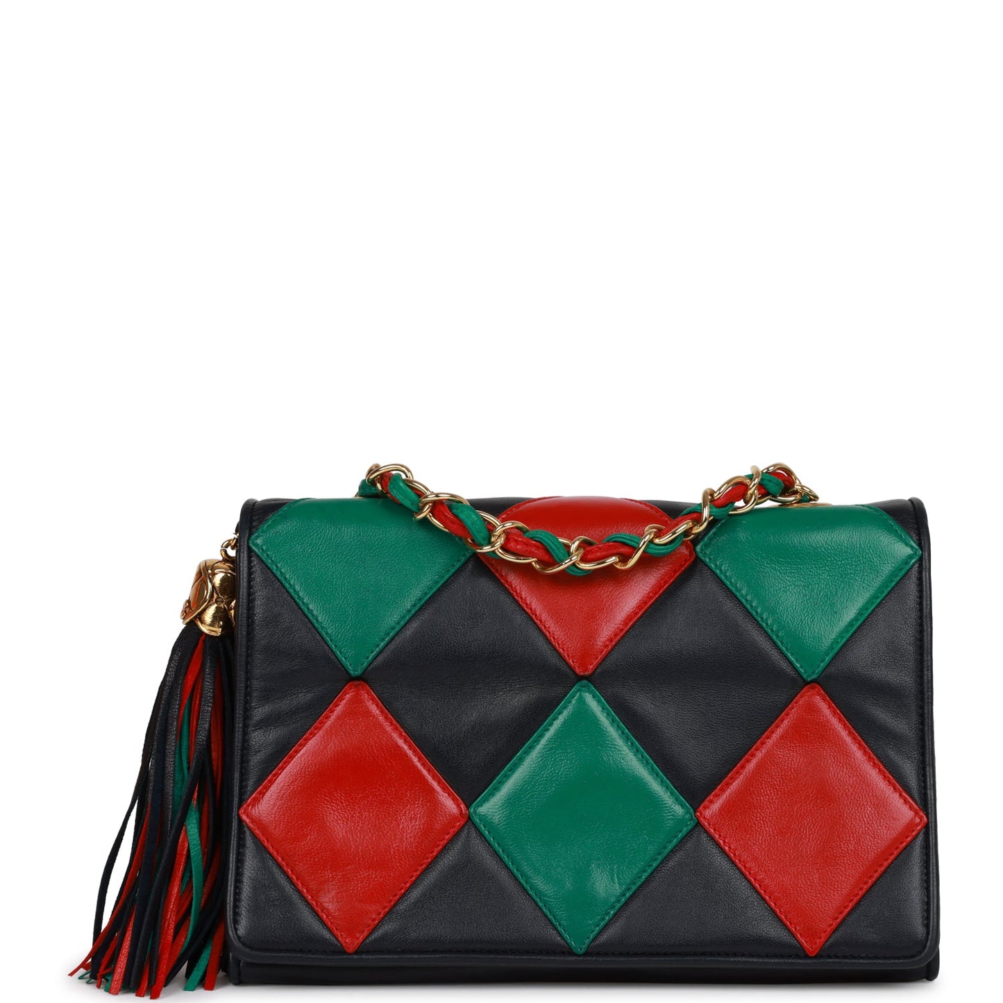 Chanel  Harlequin Flap Bag Green, Red and Blue Lambskin Gold Hardware