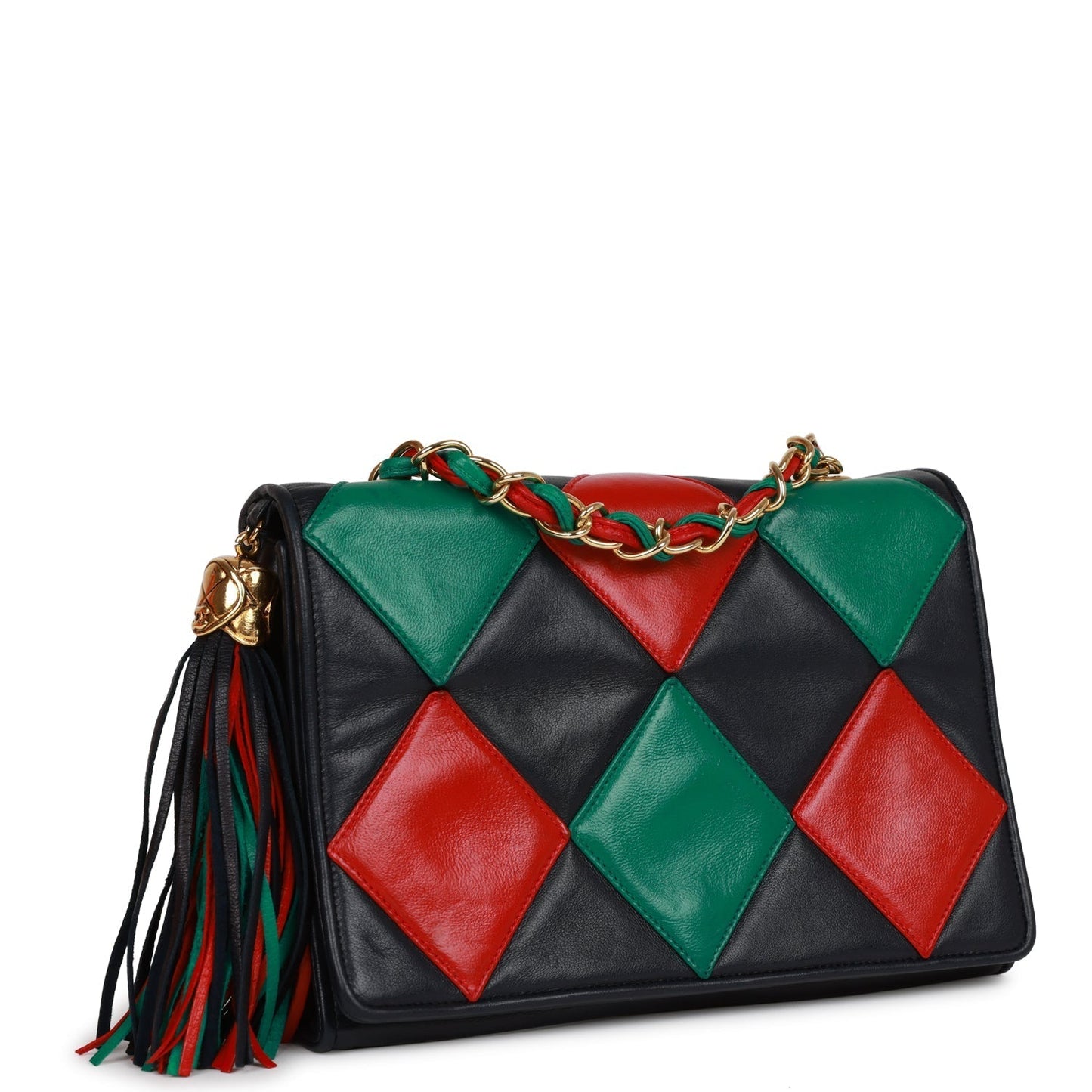 Chanel  Harlequin Flap Bag Green, Red and Blue Lambskin Gold Hardware