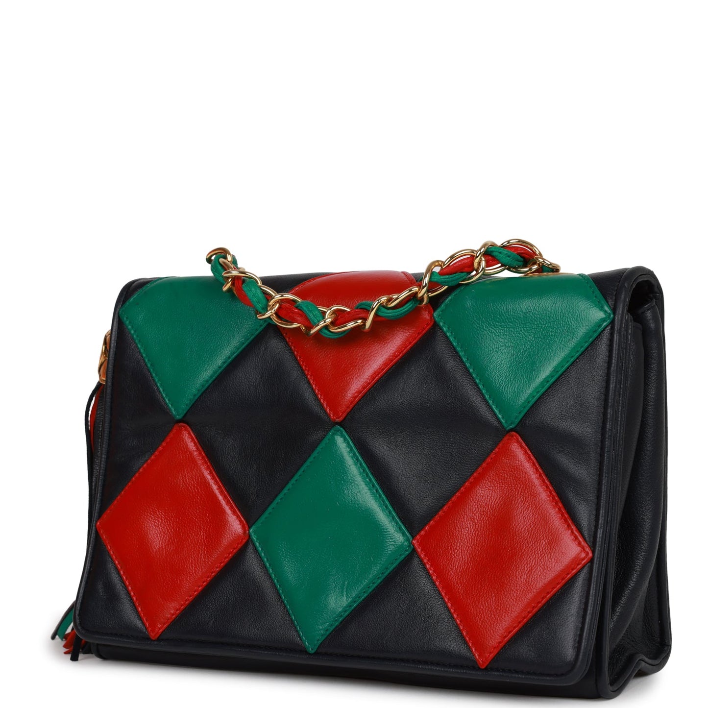 Chanel  Harlequin Flap Bag Green, Red and Blue Lambskin Gold Hardware