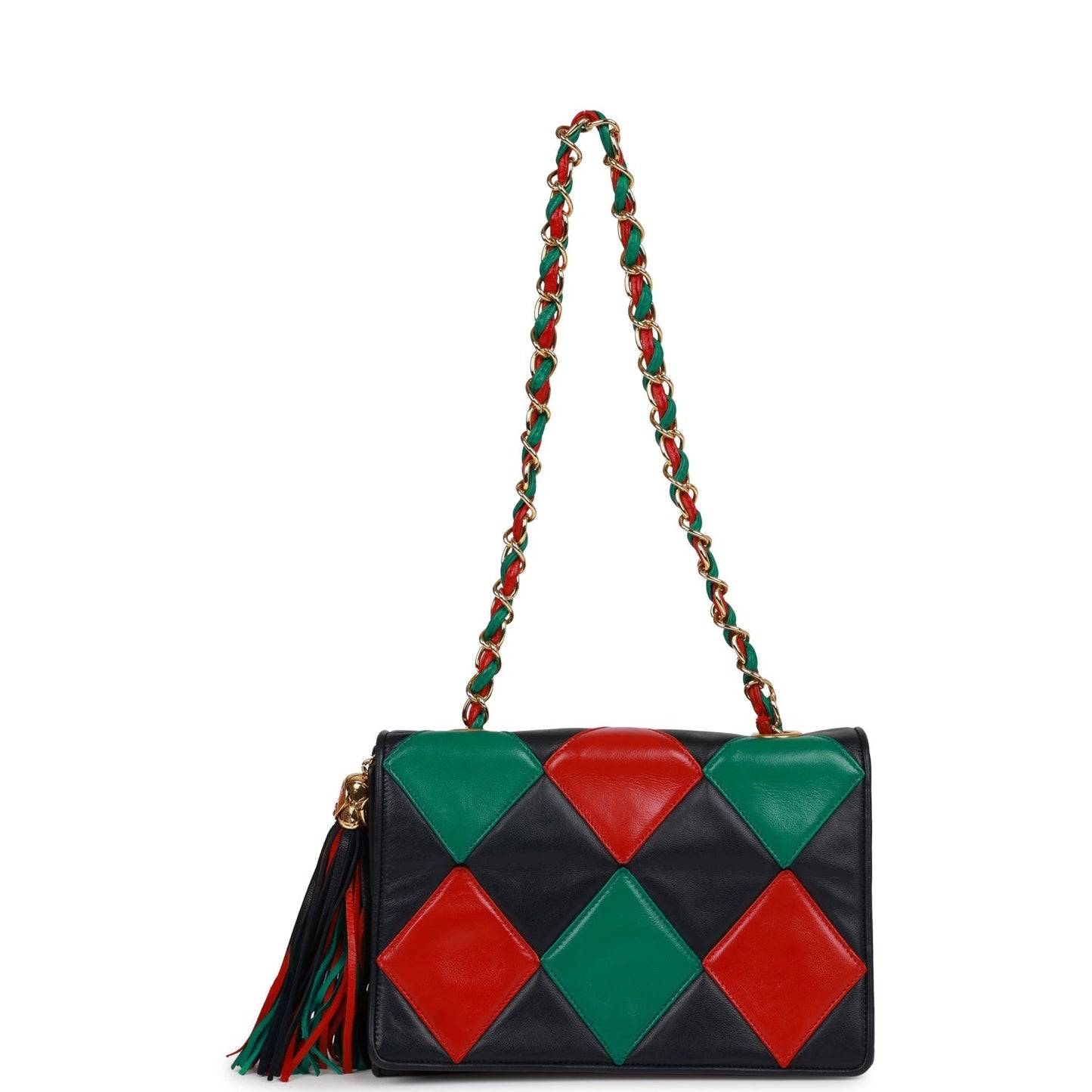Chanel  Harlequin Flap Bag Green, Red and Blue Lambskin Gold Hardware