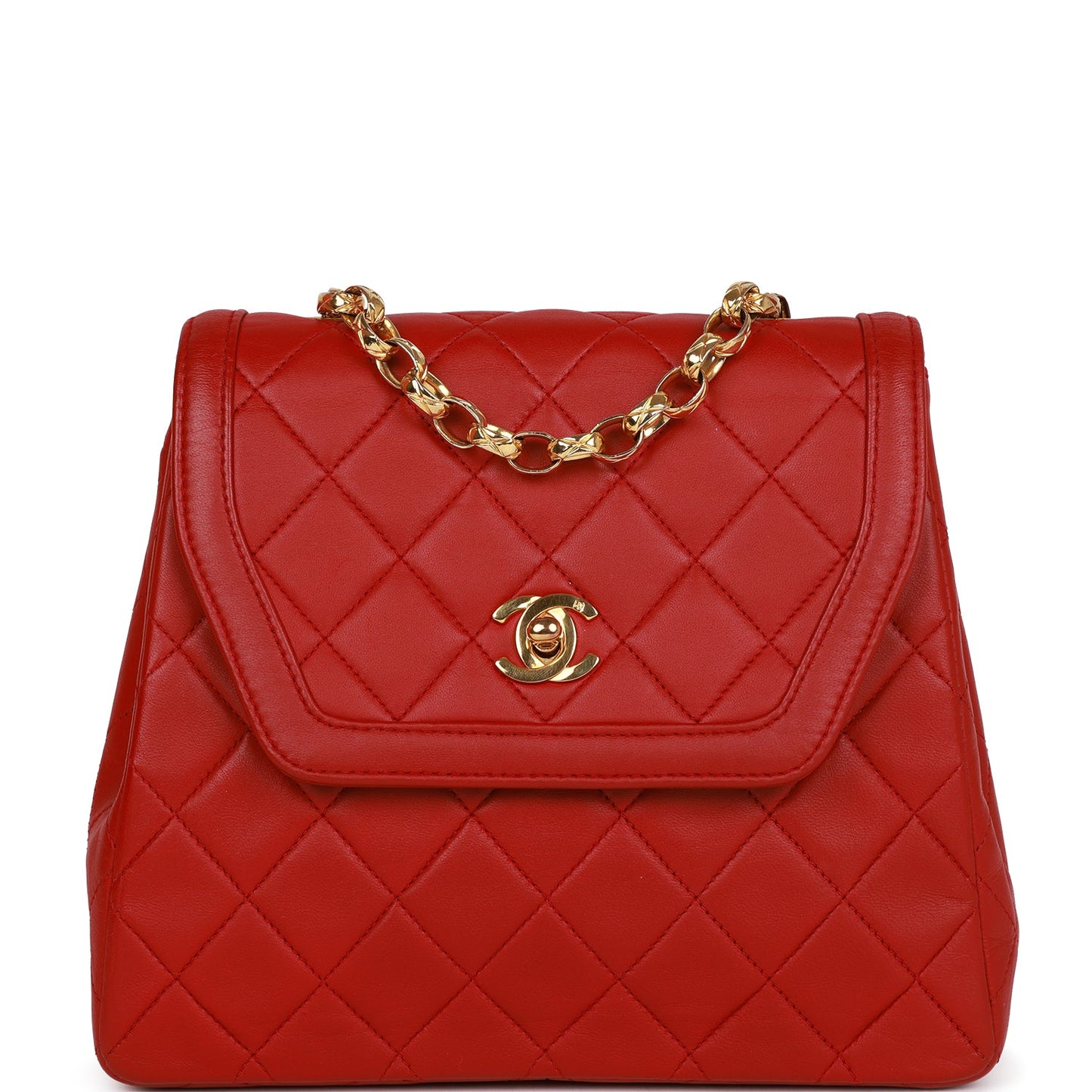 Chanel  Trapeze Flap Bag Red Lambskin Gold Hardware