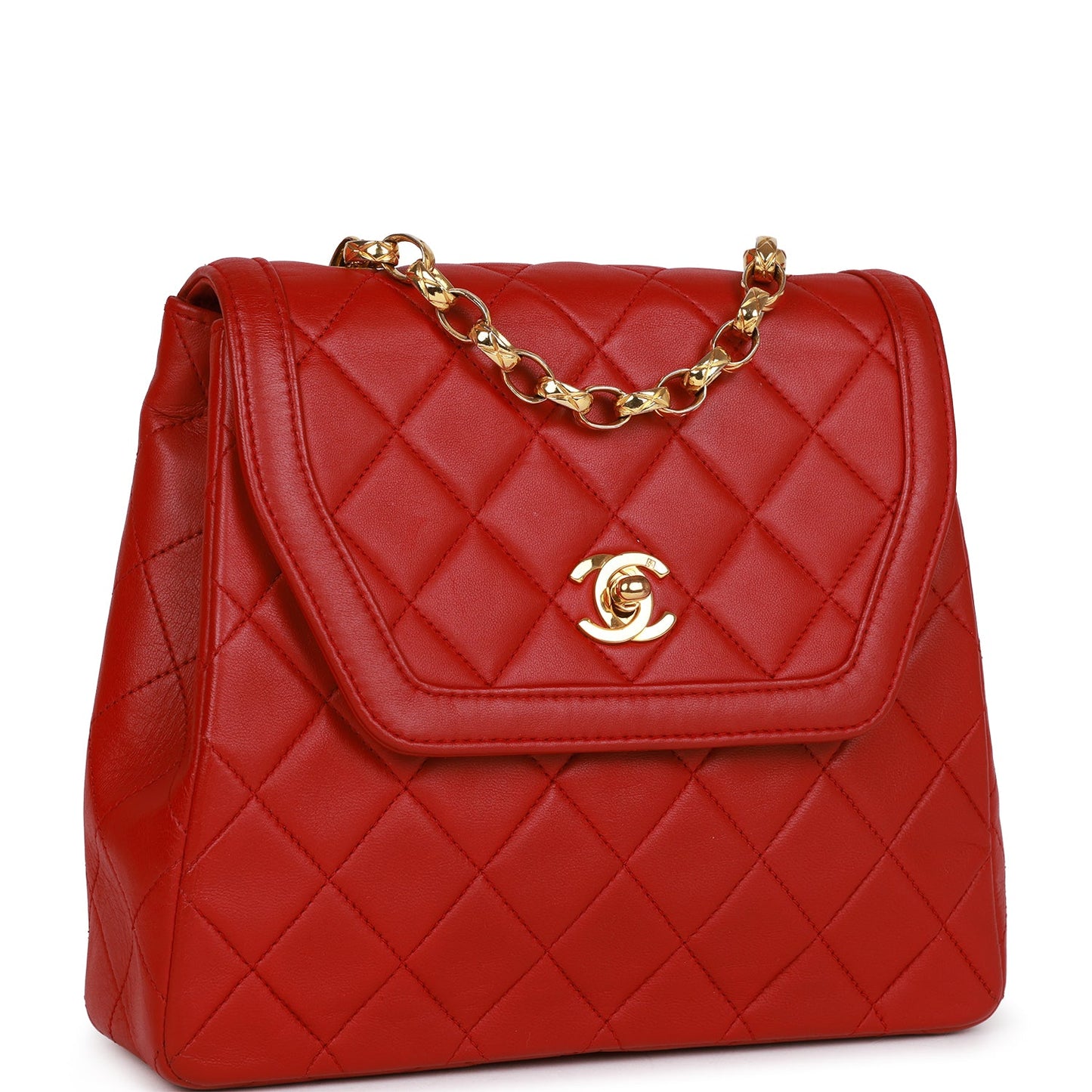 Chanel  Trapeze Flap Bag Red Lambskin Gold Hardware