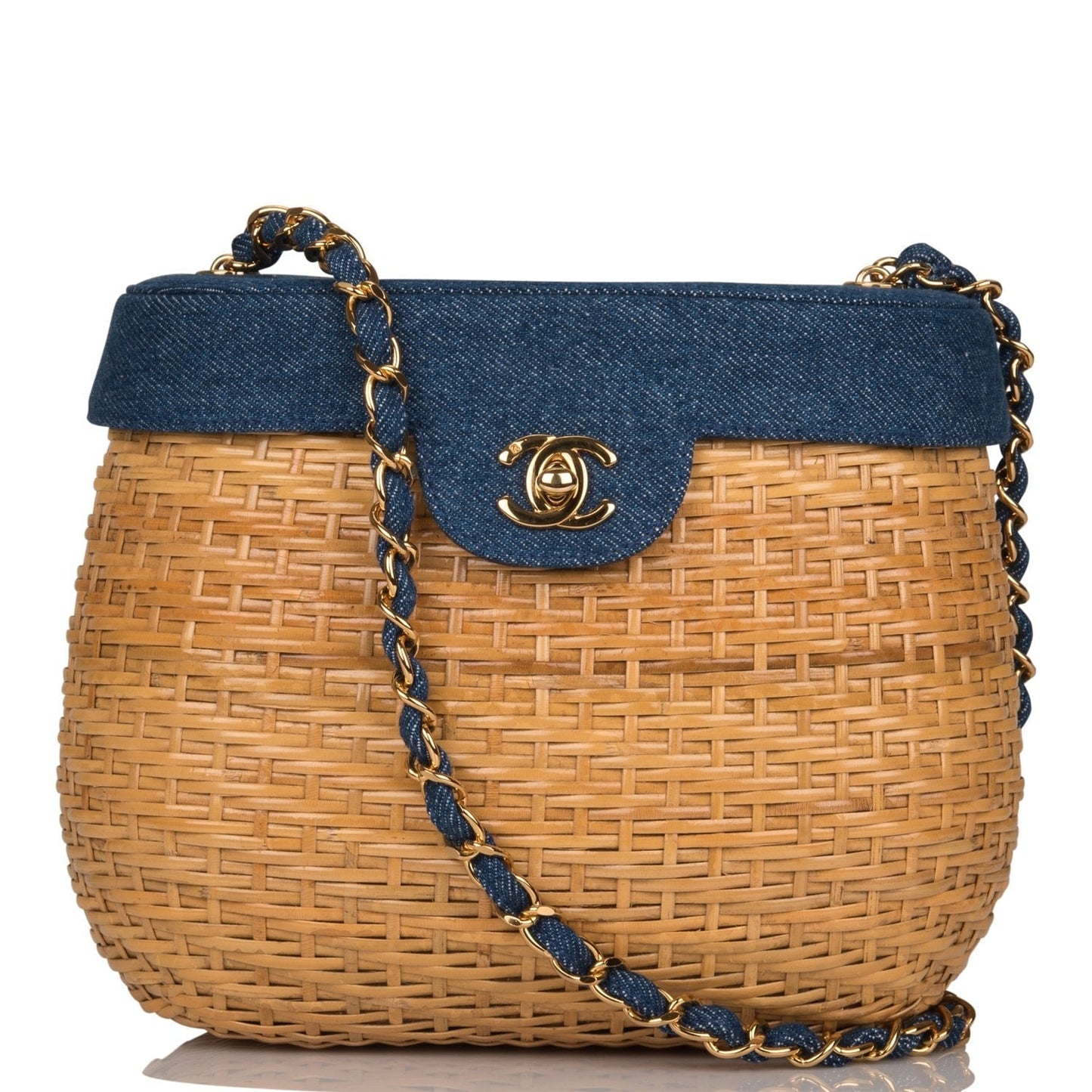 Chanel  Basket Bag Denim and Wicker Gold Hardware