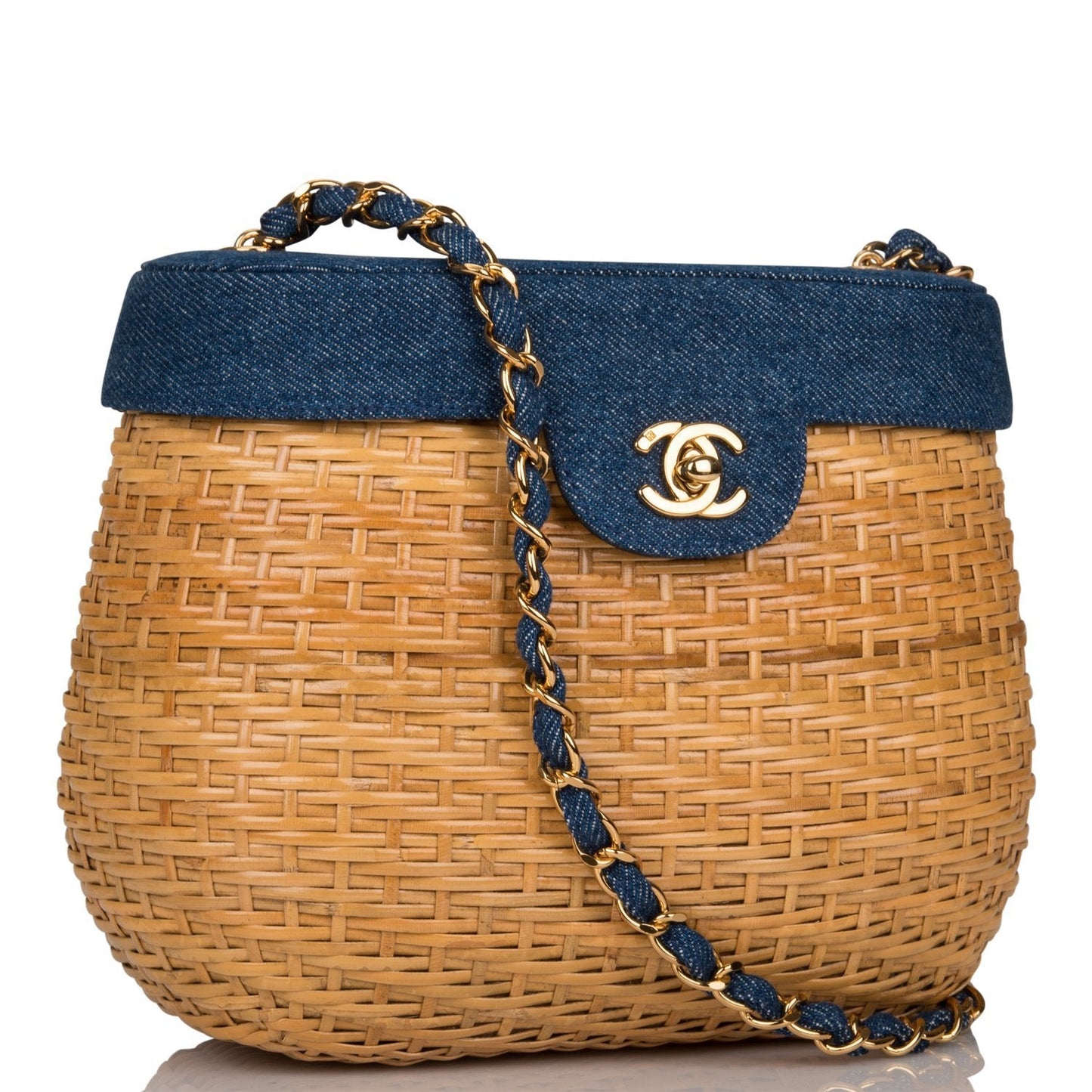 Chanel  Basket Bag Denim and Wicker Gold Hardware