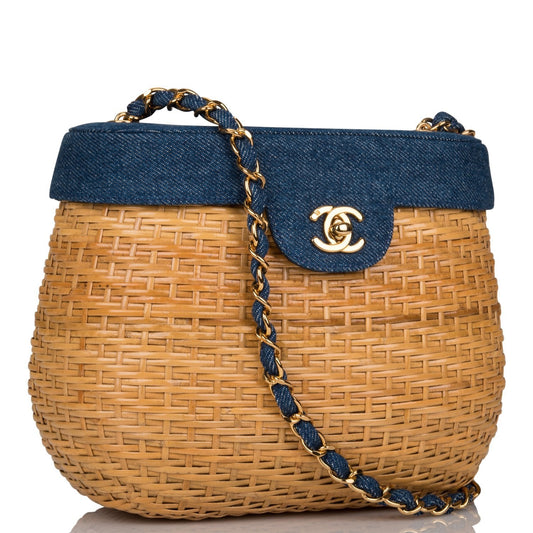 Chanel  Basket Bag Denim and Wicker Gold Hardware