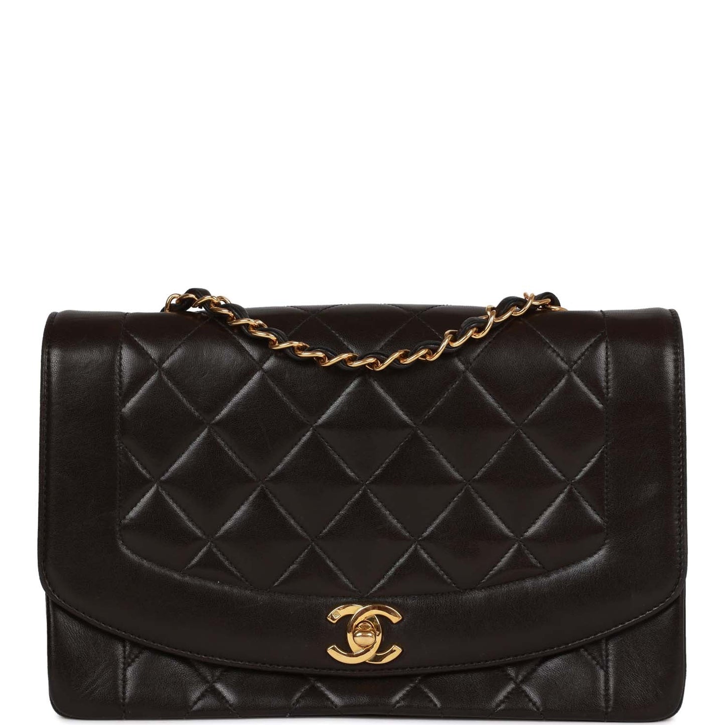 Chanel  Medium Diana Flap Bag Black Quilted Lambskin Gold Hardware