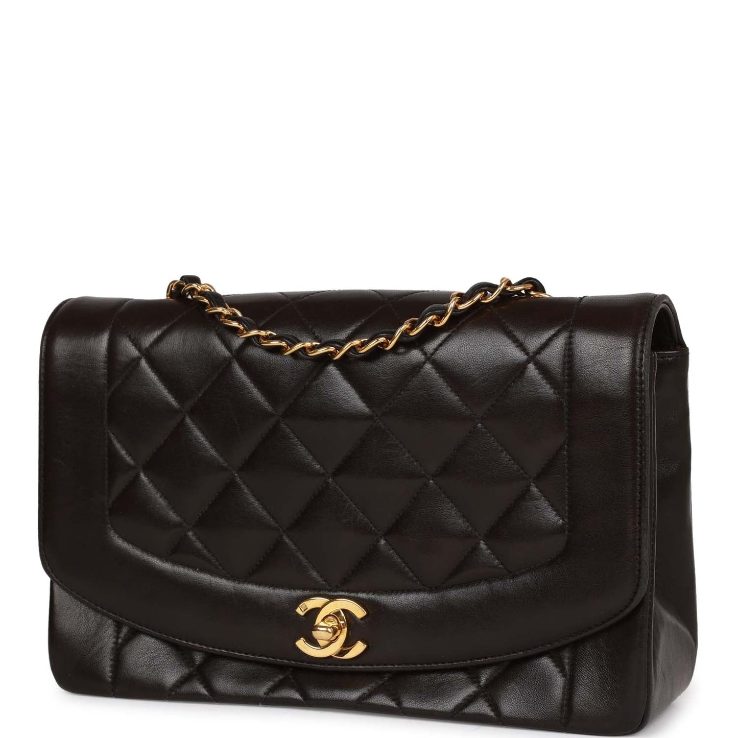 Chanel  Medium Diana Flap Bag Black Quilted Lambskin Gold Hardware