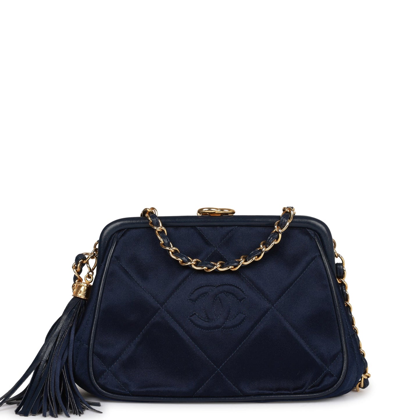 Chanel  Frame Tassel Bag Navy Satin Gold Hardware