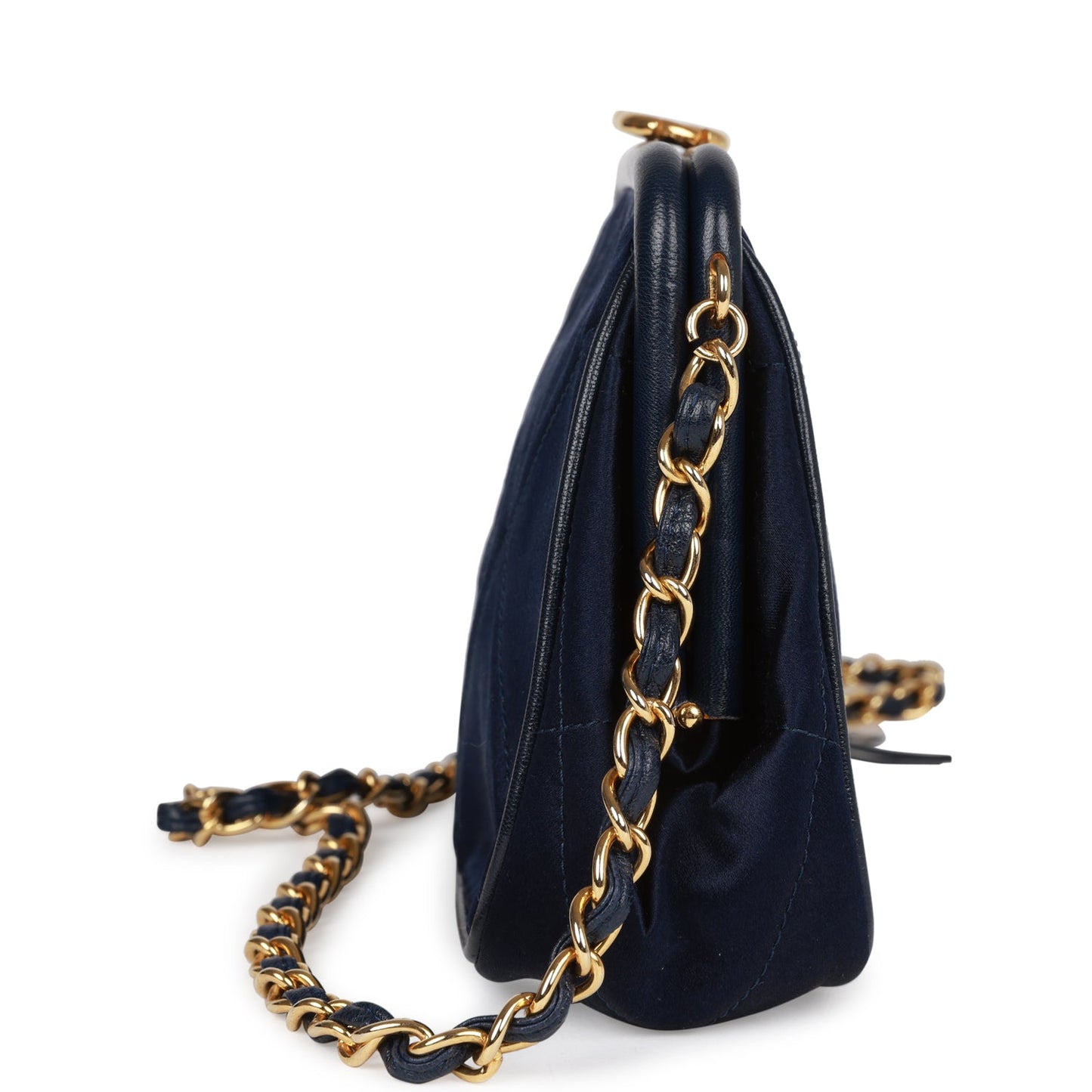 Chanel  Frame Tassel Bag Navy Satin Gold Hardware