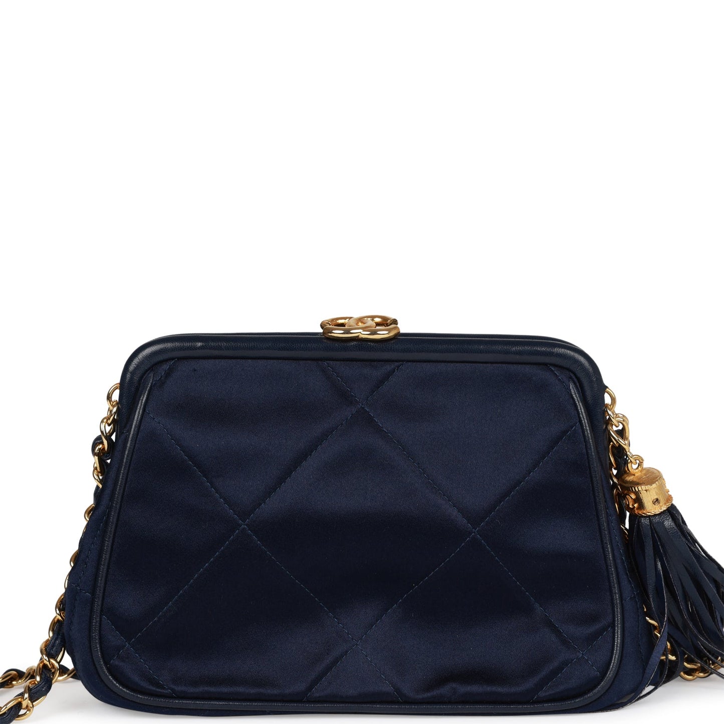 Chanel  Frame Tassel Bag Navy Satin Gold Hardware