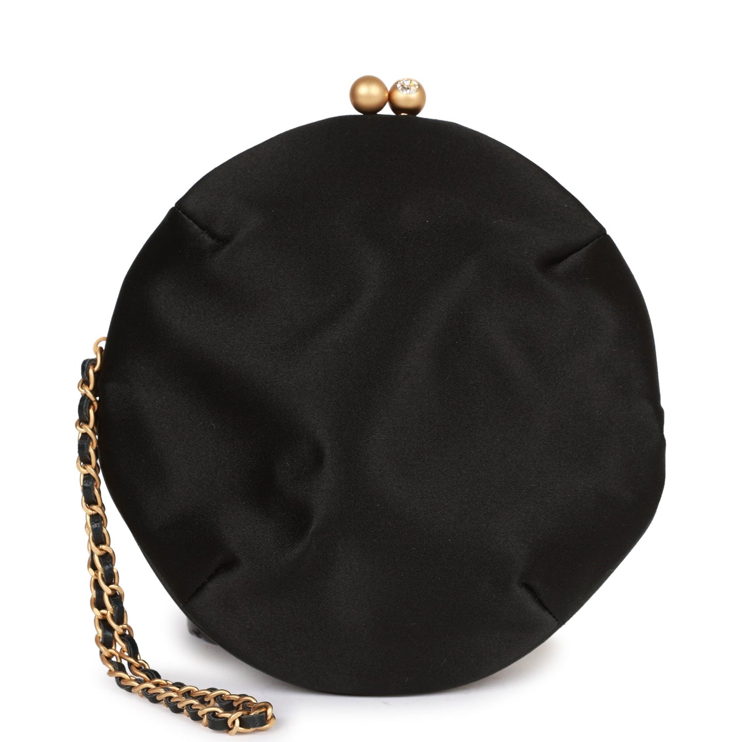 Chanel  Clutch Bag Black Satin Embellished Antique Gold Hardware