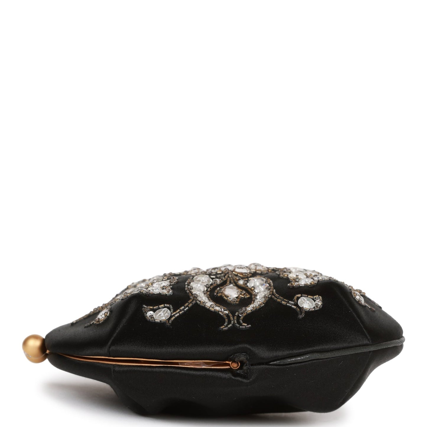 Chanel  Clutch Bag Black Satin Embellished Antique Gold Hardware