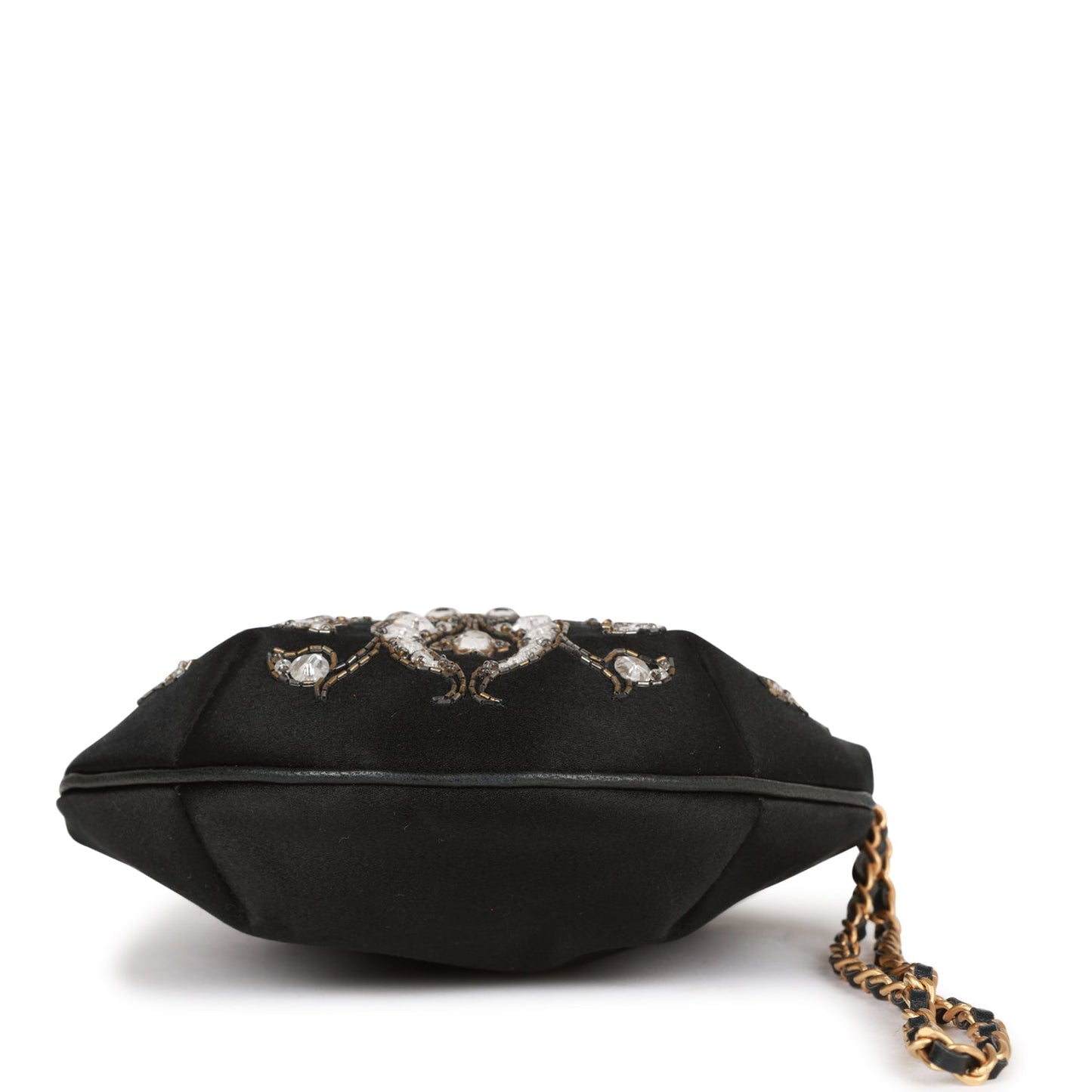 Chanel  Clutch Bag Black Satin Embellished Antique Gold Hardware