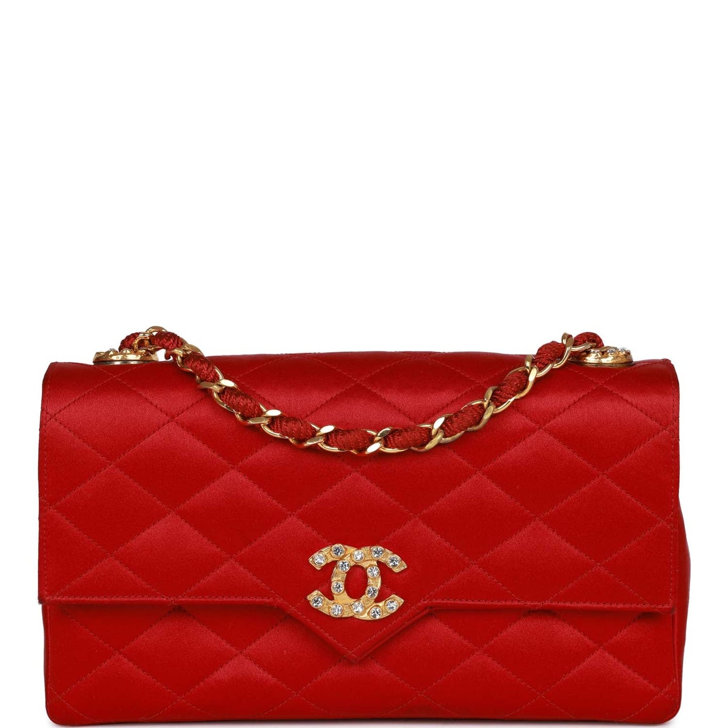 Chanel  Small Flap Bag Red Satin Gold Hardware