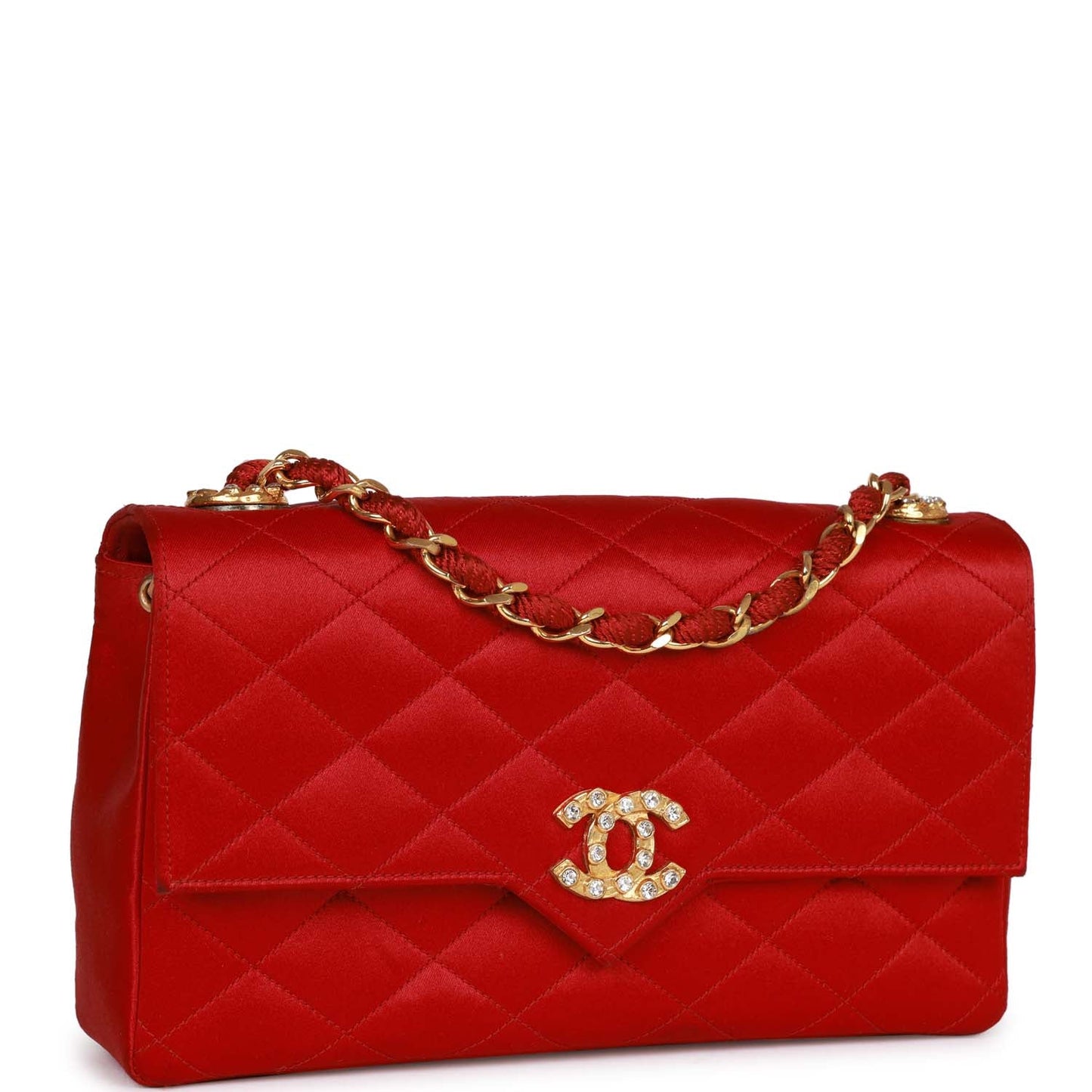 Chanel  Small Flap Bag Red Satin Gold Hardware