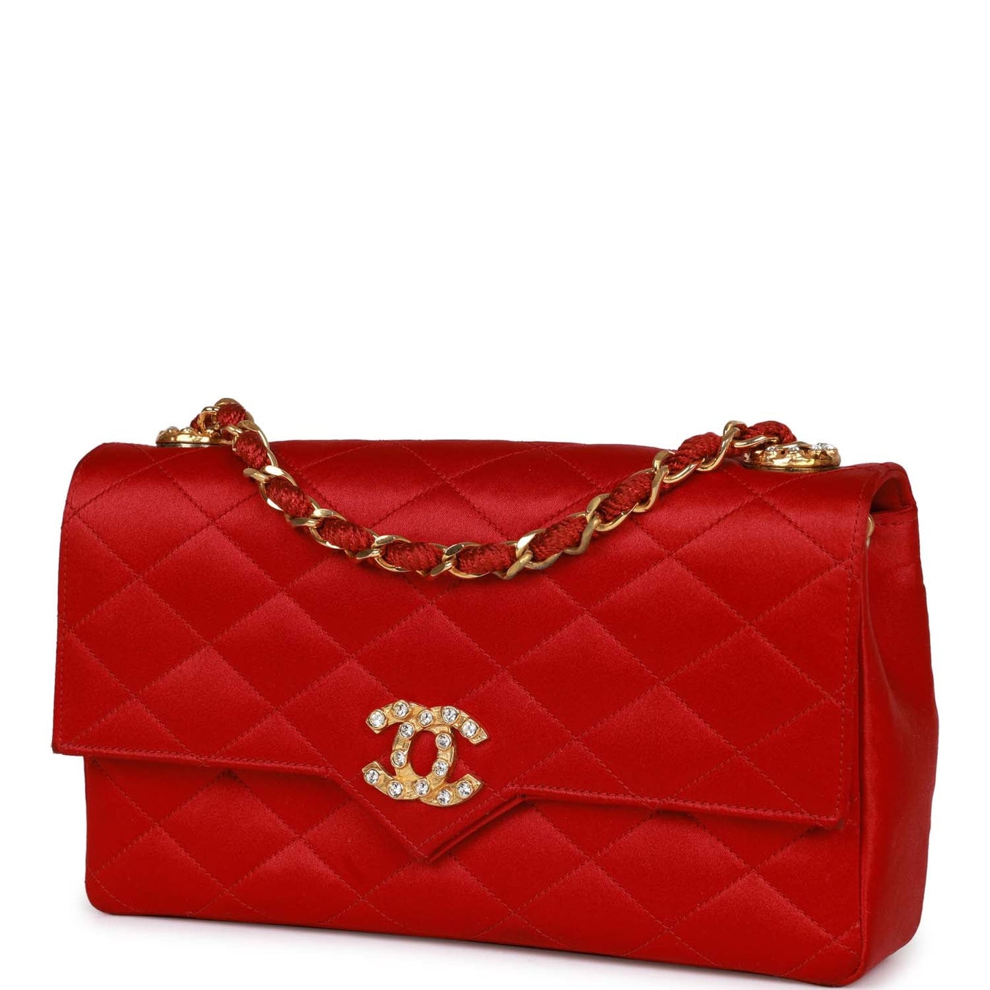 Chanel  Small Flap Bag Red Satin Gold Hardware