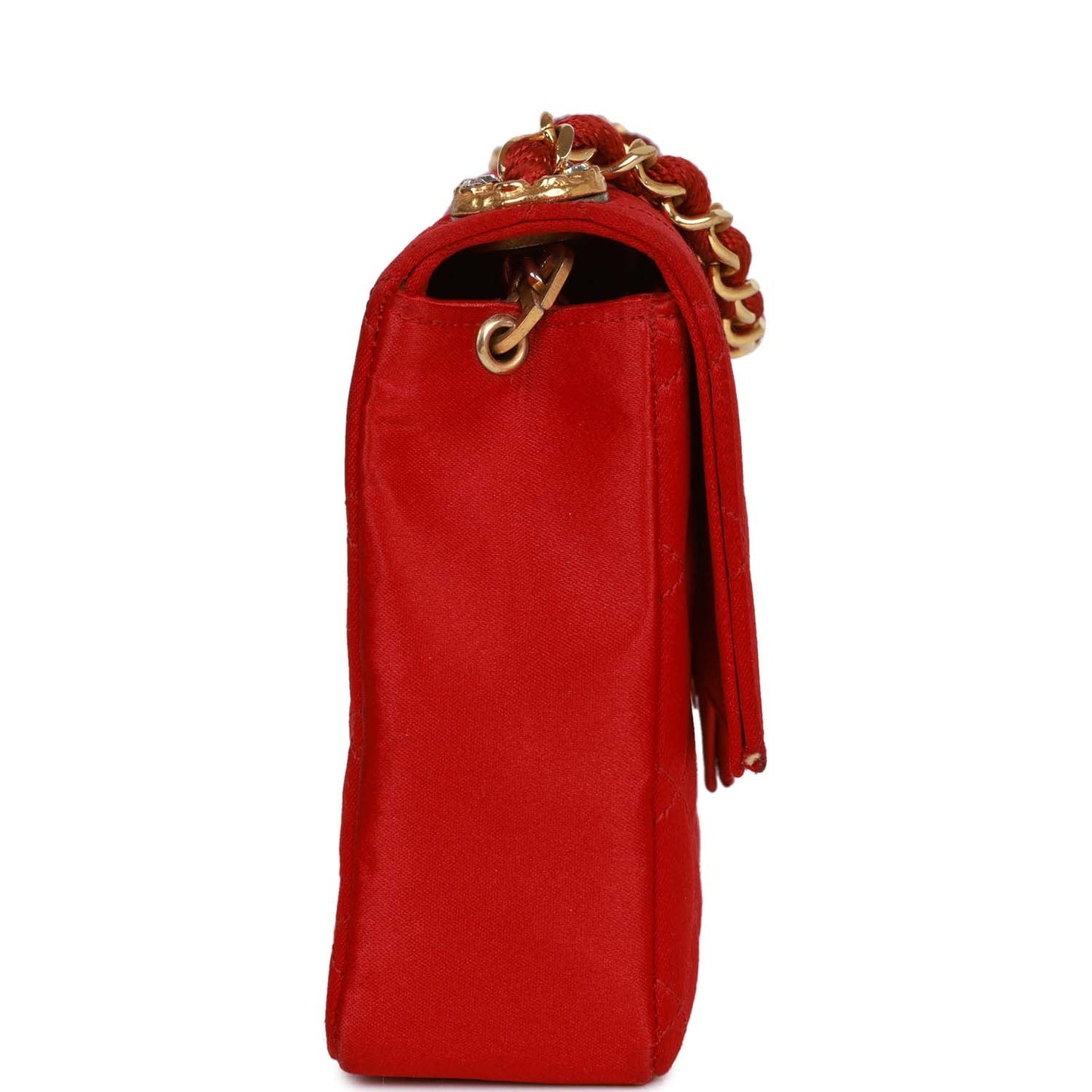 Chanel  Small Flap Bag Red Satin Gold Hardware