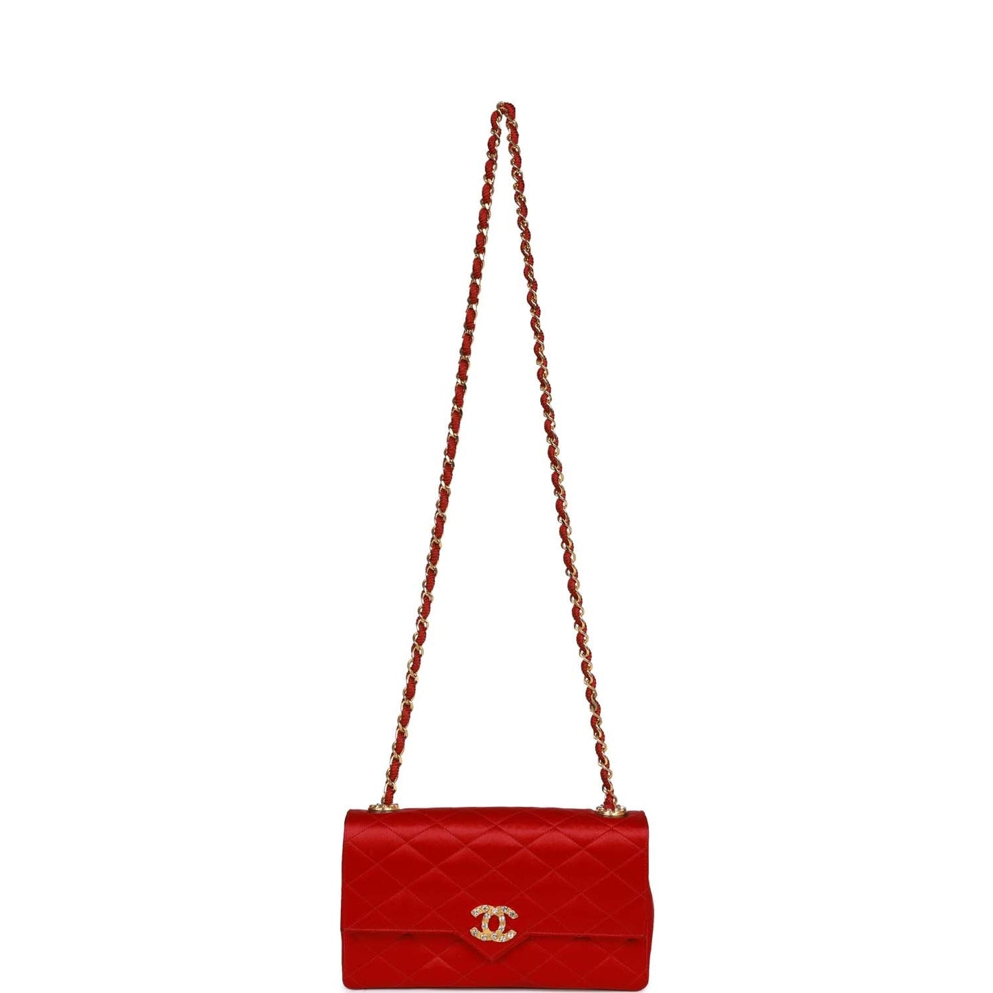 Chanel  Small Flap Bag Red Satin Gold Hardware