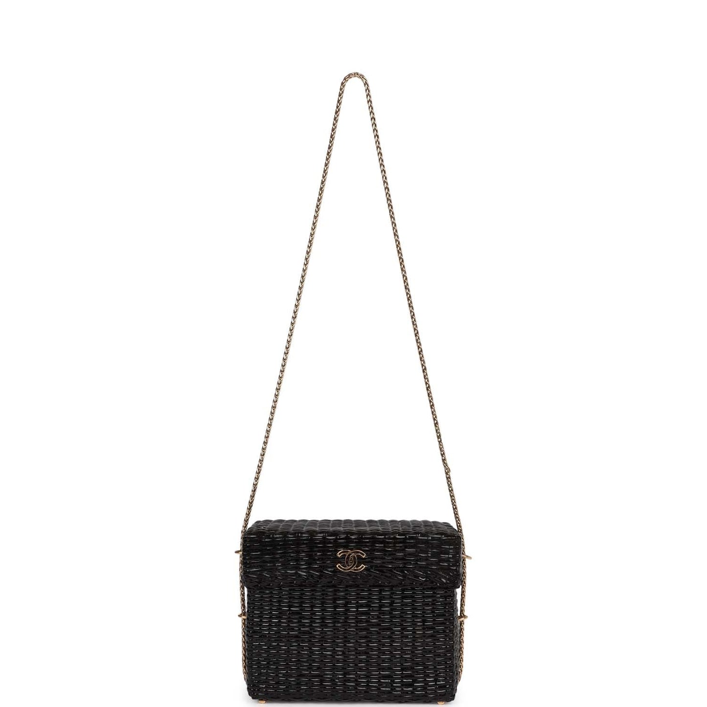 Chanel  Wicker Picnic Basket Bag Black Gold Hardware