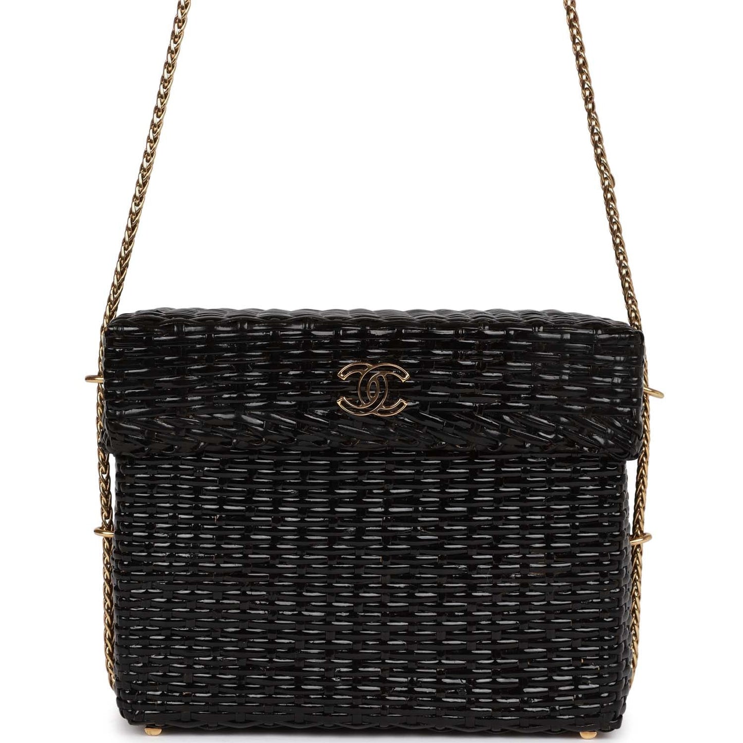 Chanel  Wicker Picnic Basket Bag Black Gold Hardware