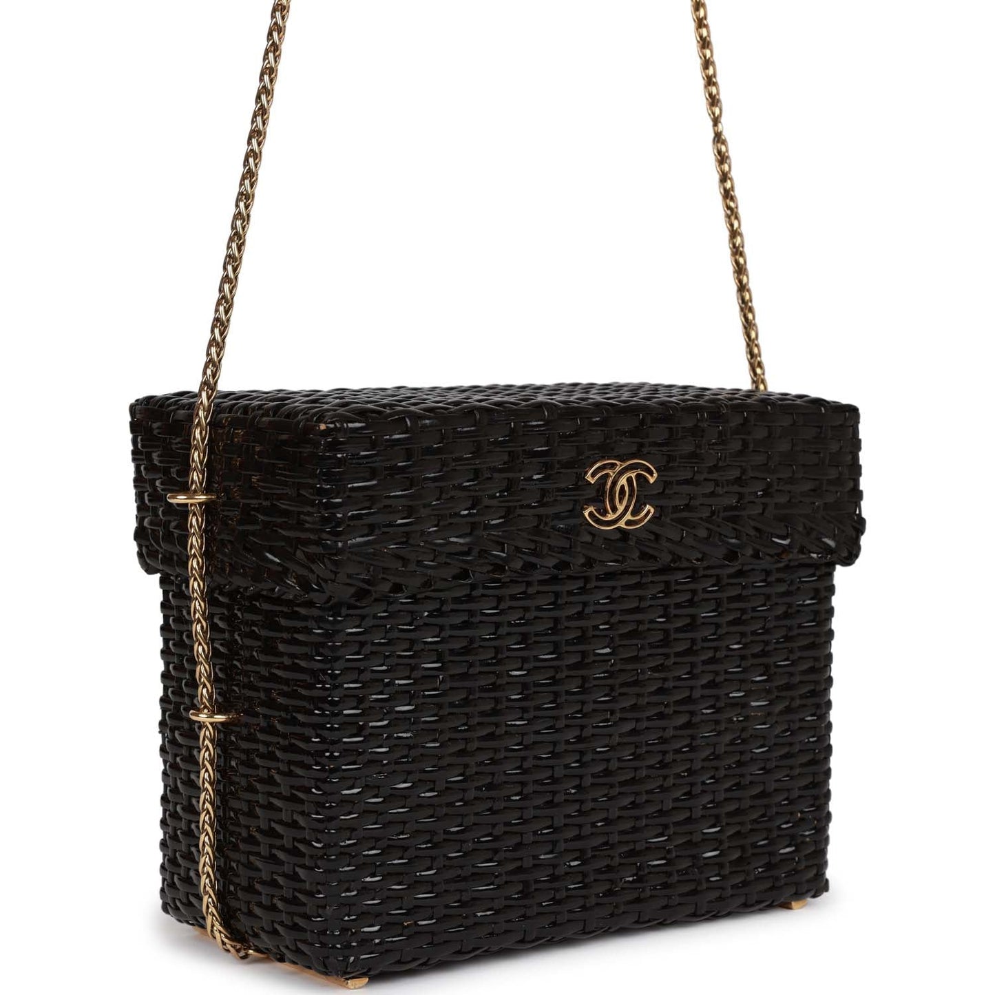 Chanel  Wicker Picnic Basket Bag Black Gold Hardware