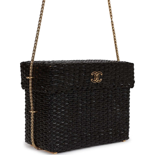 Chanel  Wicker Picnic Basket Bag Black Gold Hardware