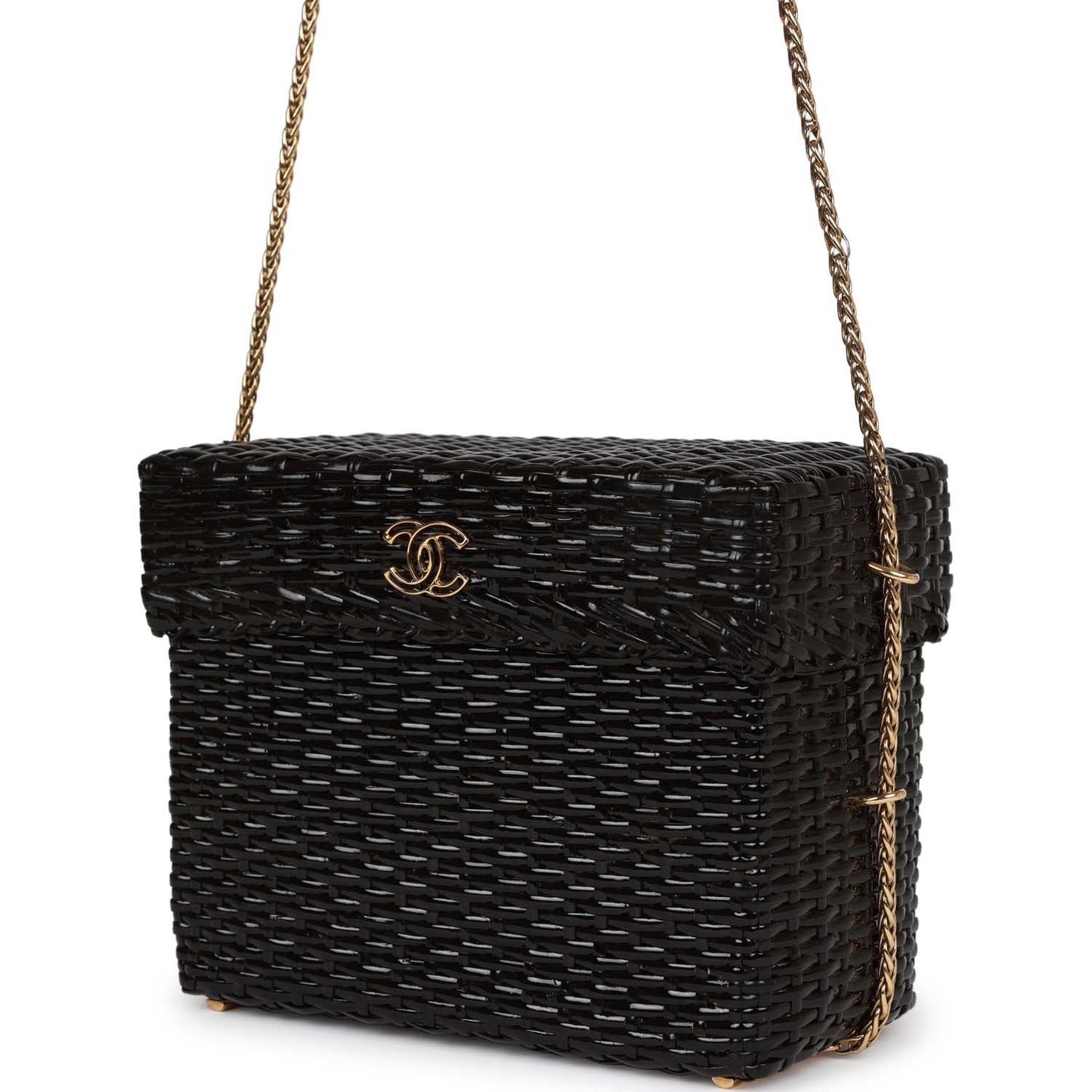 Chanel  Wicker Picnic Basket Bag Black Gold Hardware