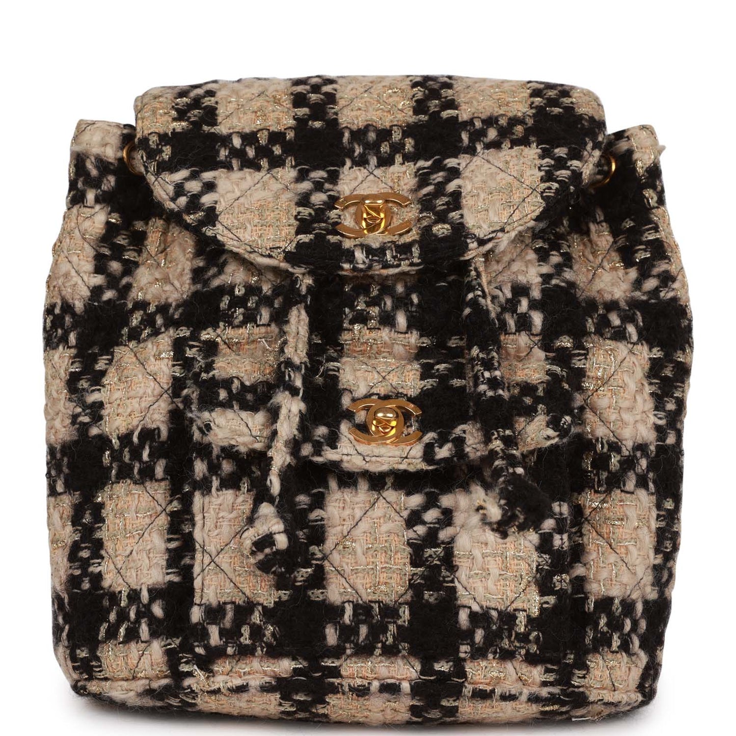 Chanel  Duma Backpack Beige and Black Tweed Gold Hardware