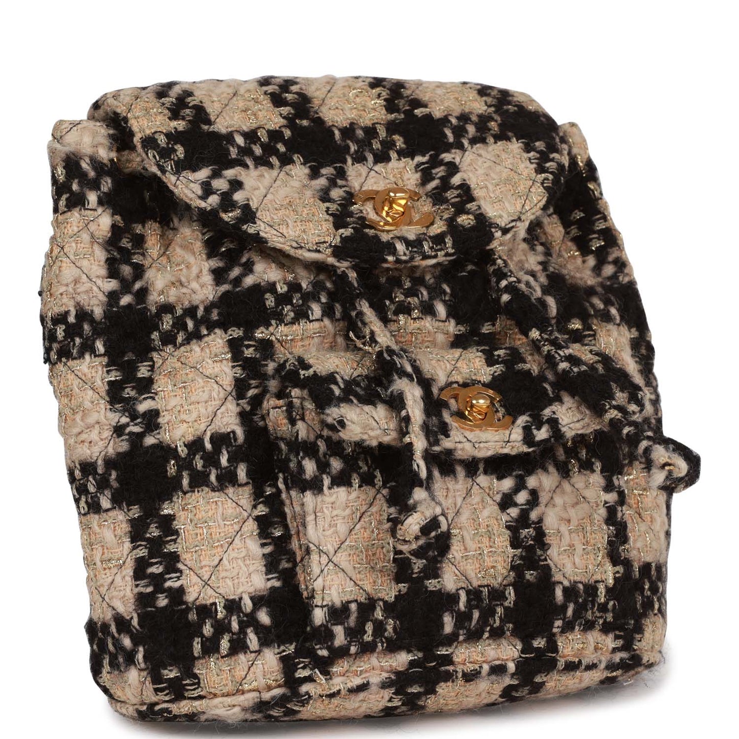 Chanel  Duma Backpack Beige and Black Tweed Gold Hardware