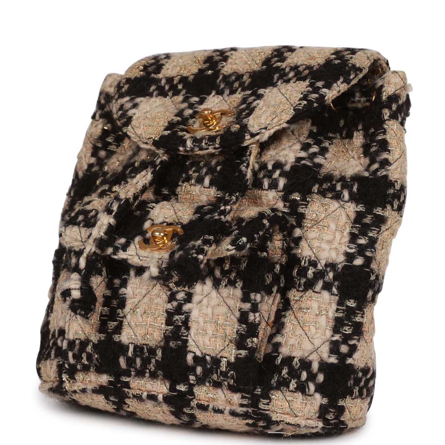 Chanel  Duma Backpack Beige and Black Tweed Gold Hardware